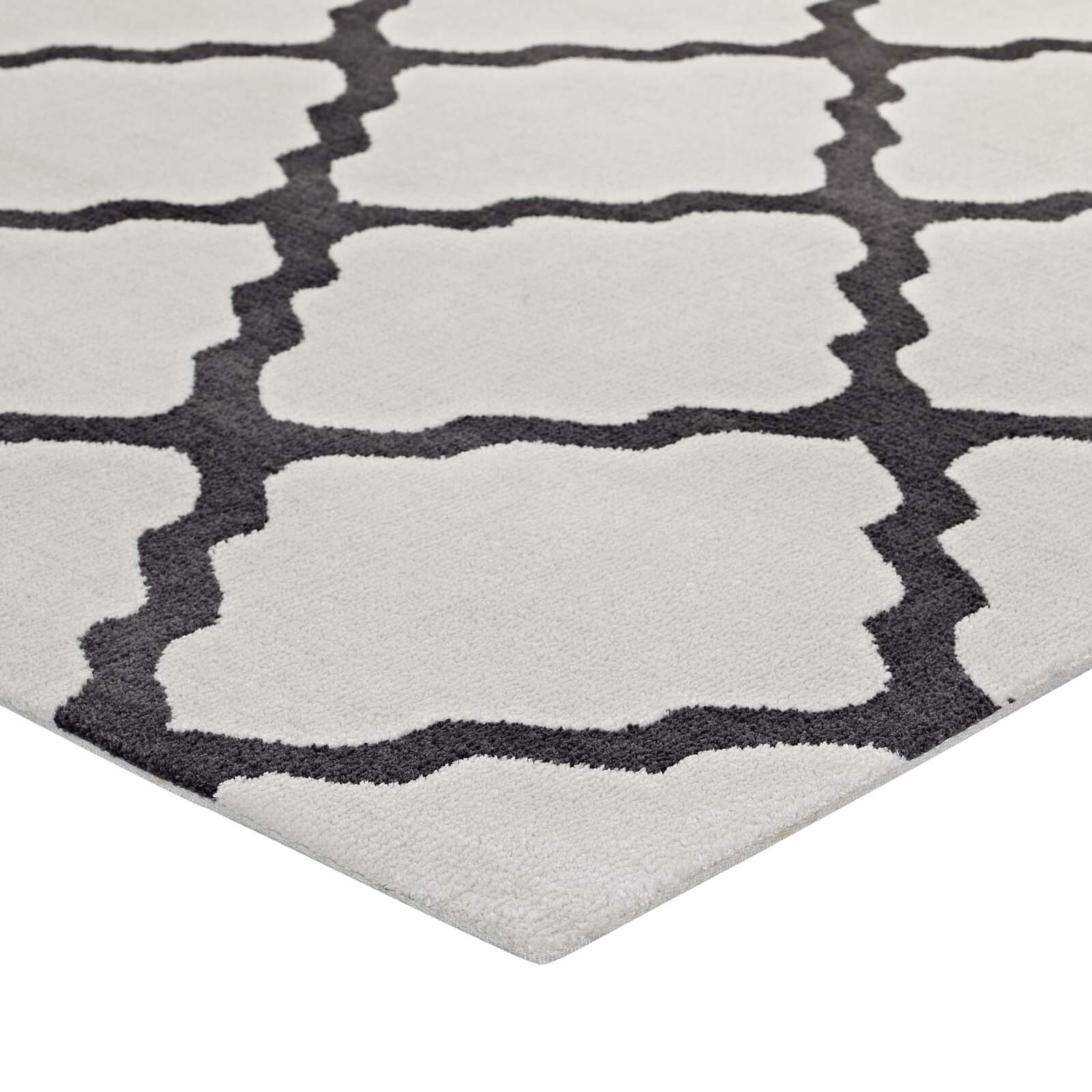 Modway Marja Moroccan Trellis 8×10 Area Rug in Ivory and Charcoal