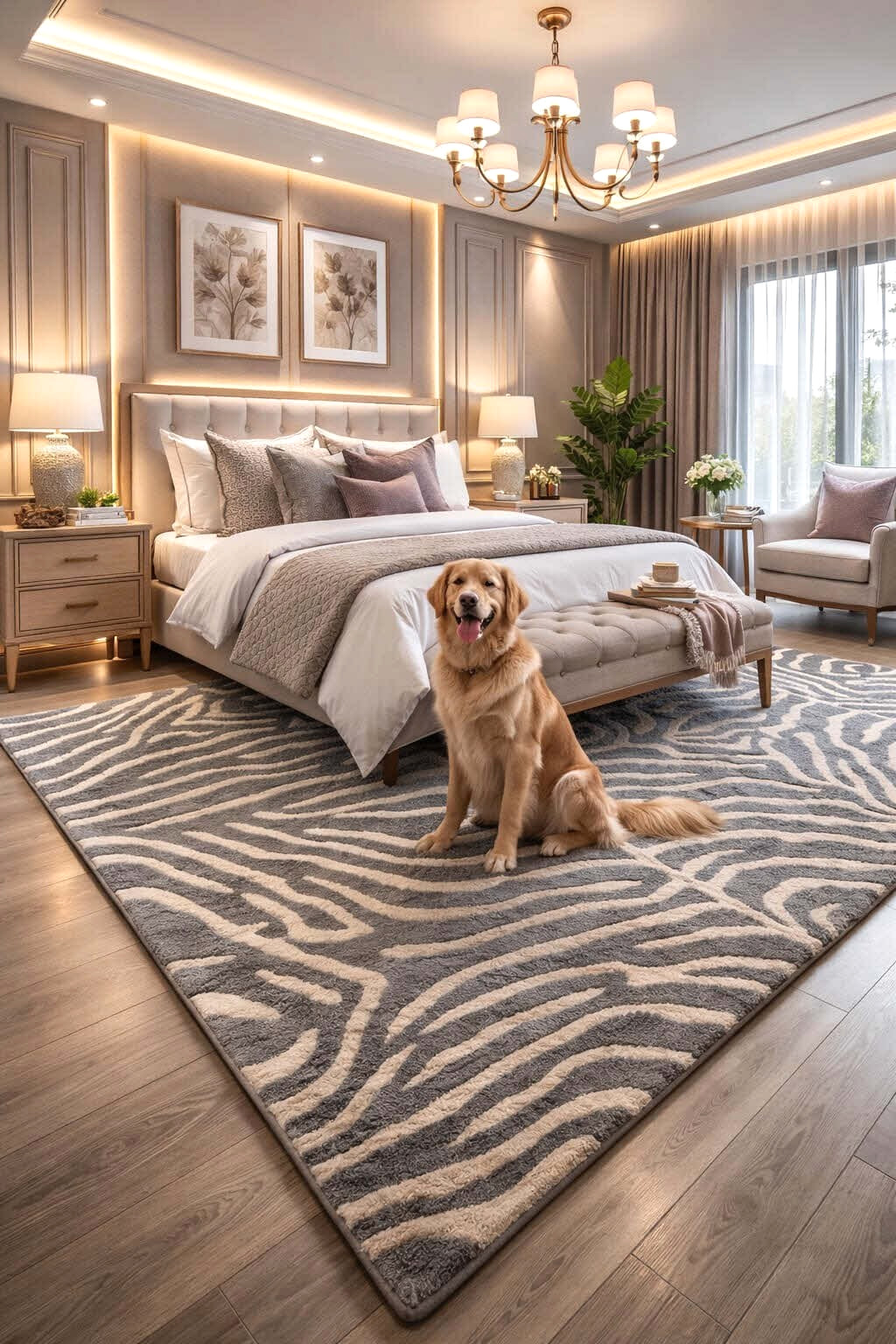Zebra Hand Tufted Wool Rug Gray Beige Modern Area Rug Large Living Room Carpet