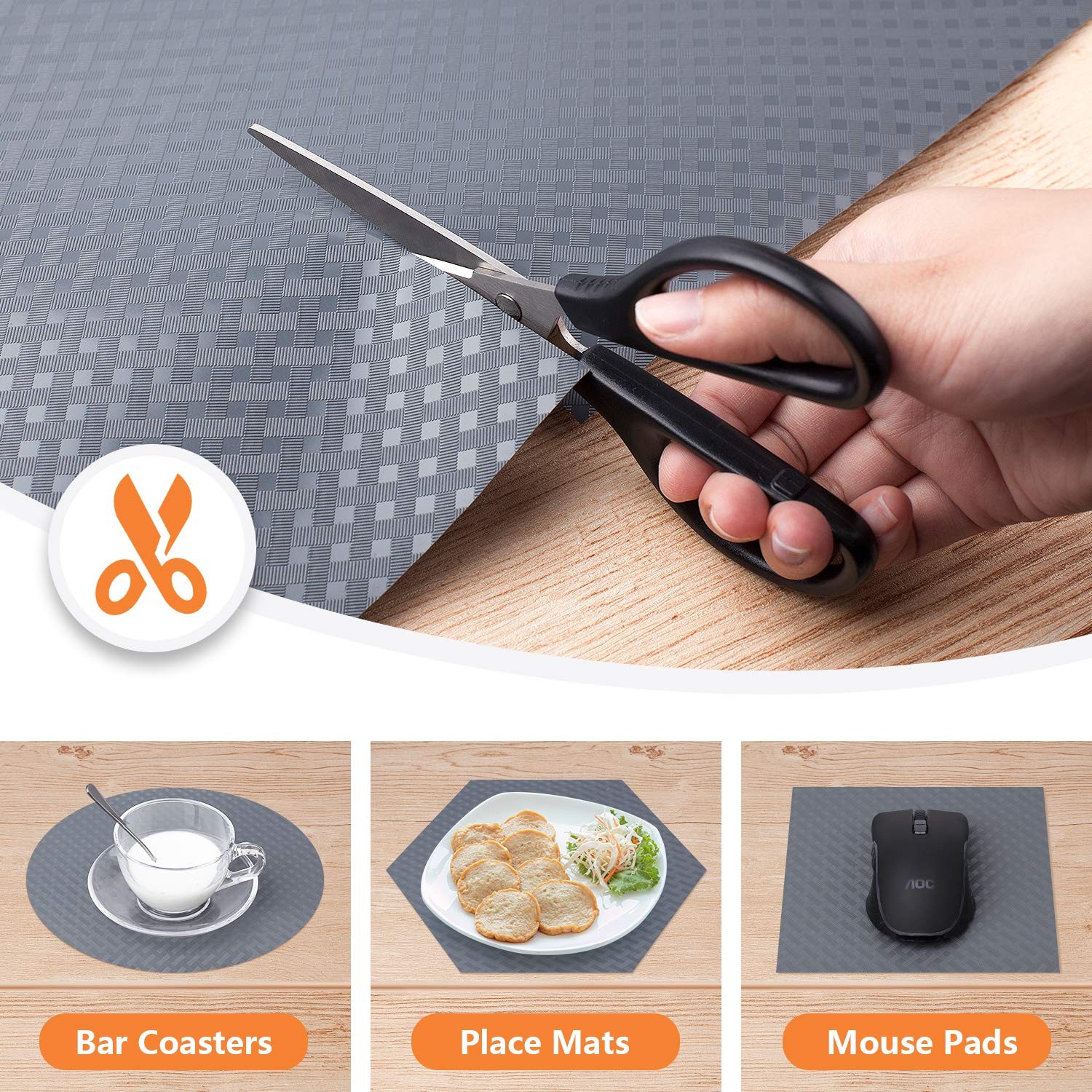 Kitchen Drawer Liners for Cabinets Refrigerator, EVA Non Slip Shelf Mats, Gray