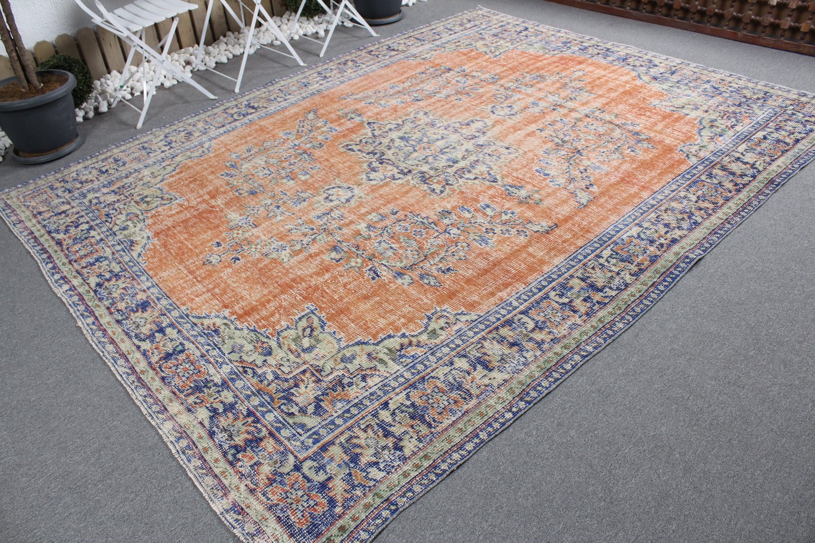 7,4×10,2 ft Vintage Rug, Oversize Turkish Rug, Orange Oriental Rug