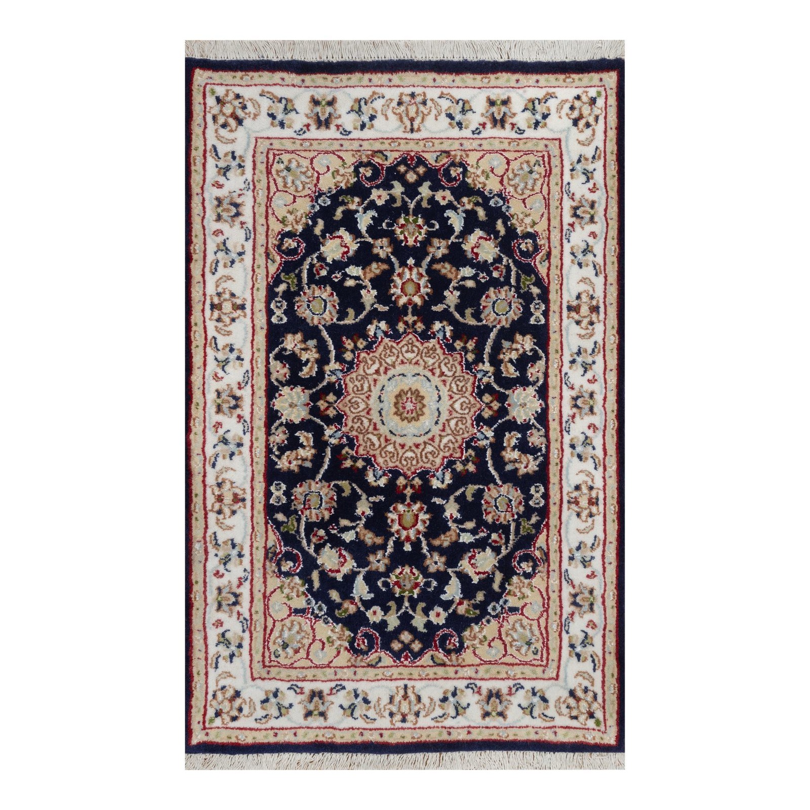 2’2″x3’2″ Peacock Blue Nain Wool & Silk Hand Knotted Mat Oriental Rug 92011