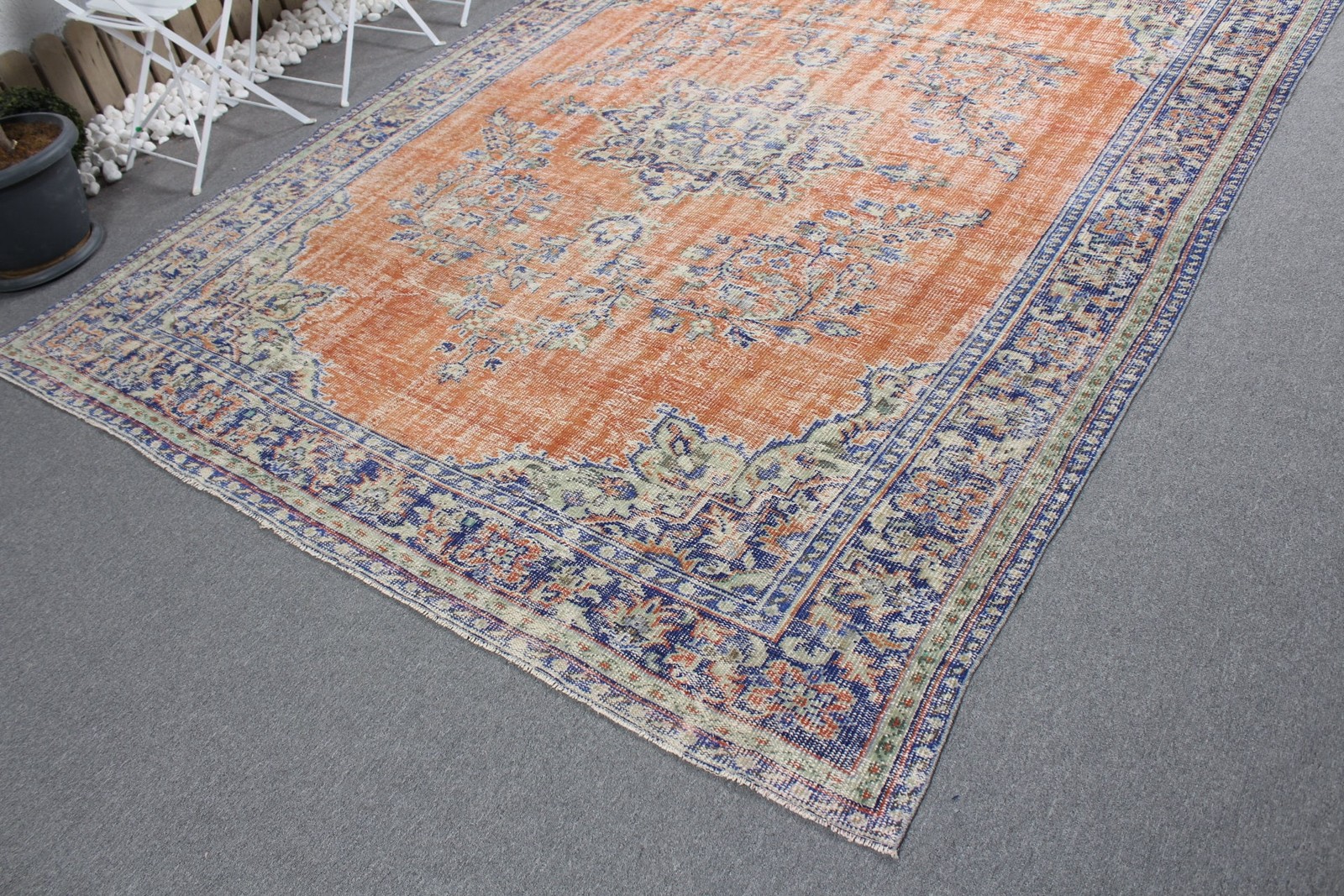 7,4×10,2 ft Vintage Rug, Oversize Turkish Rug, Orange Oriental Rug