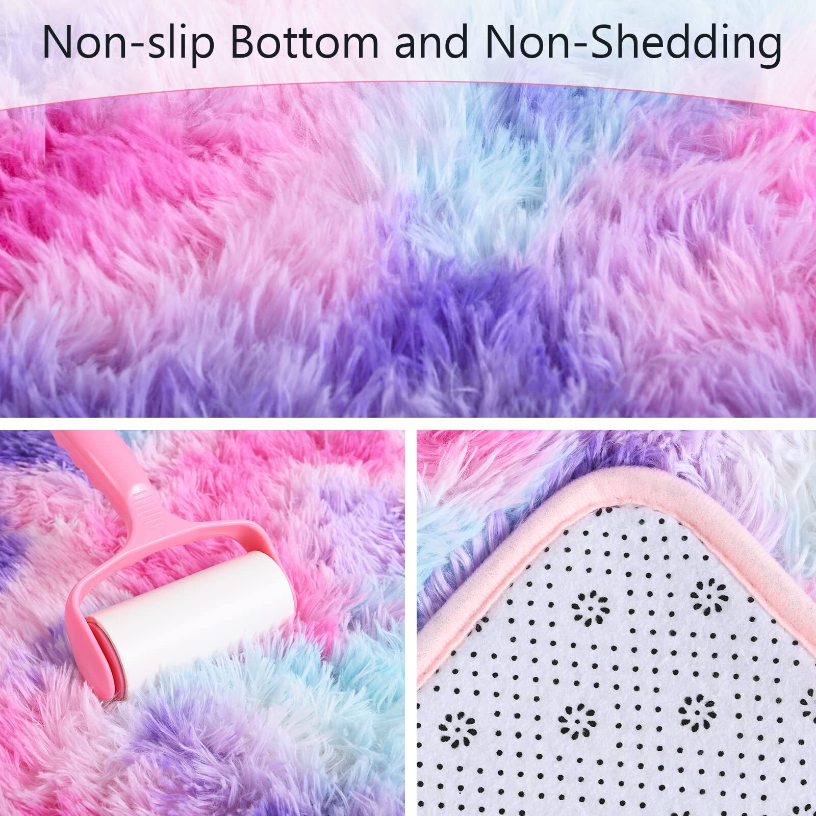 Soft Fluffy Rainbow Area Rug Ideal for Girls’ Bedrooms Hot Pink 4×6 Feet