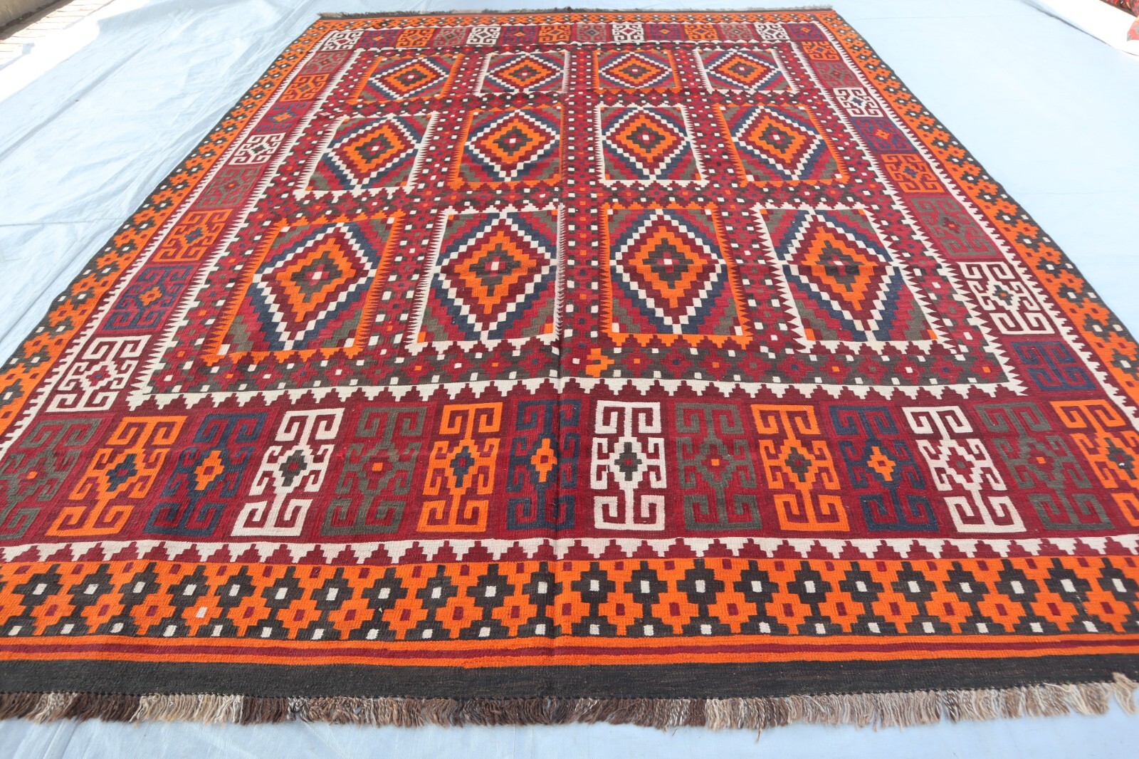 8’6×11’6 ft Large Vintage Turkmen Geometric Kilim Area rug- Handmade Kilim Rug