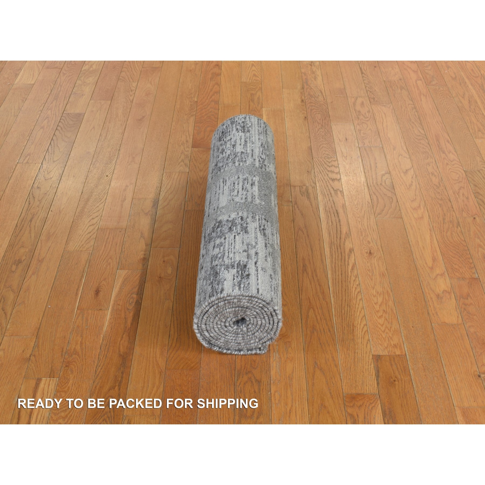 2’7″ x 12’1″ Gray Undyed Natural Wool Modern Hand Knotted Runner Rug R78246