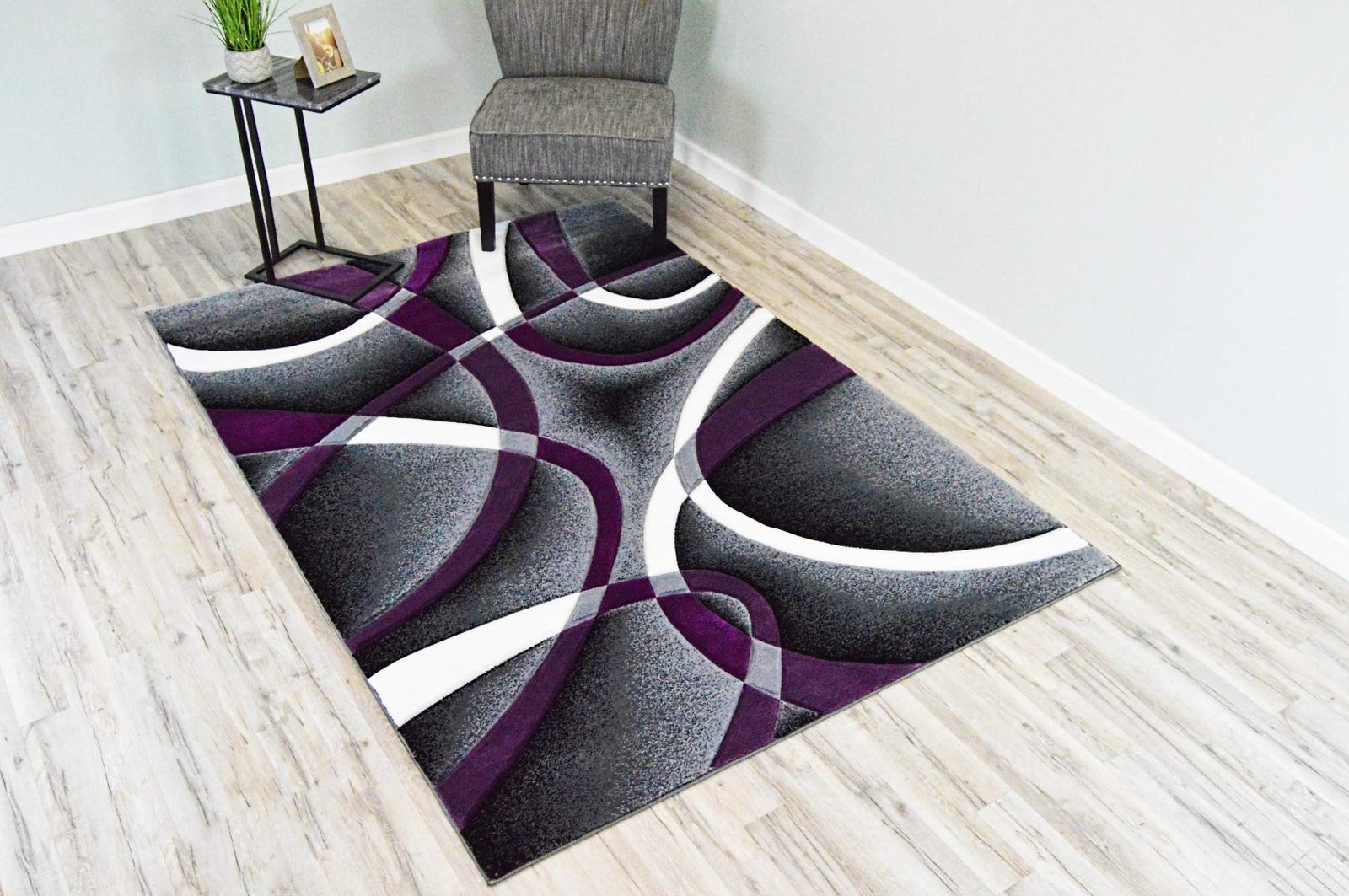 Premium Carved Modern Contemporary Abstract Rug 2305 Purple 2’7”x4′