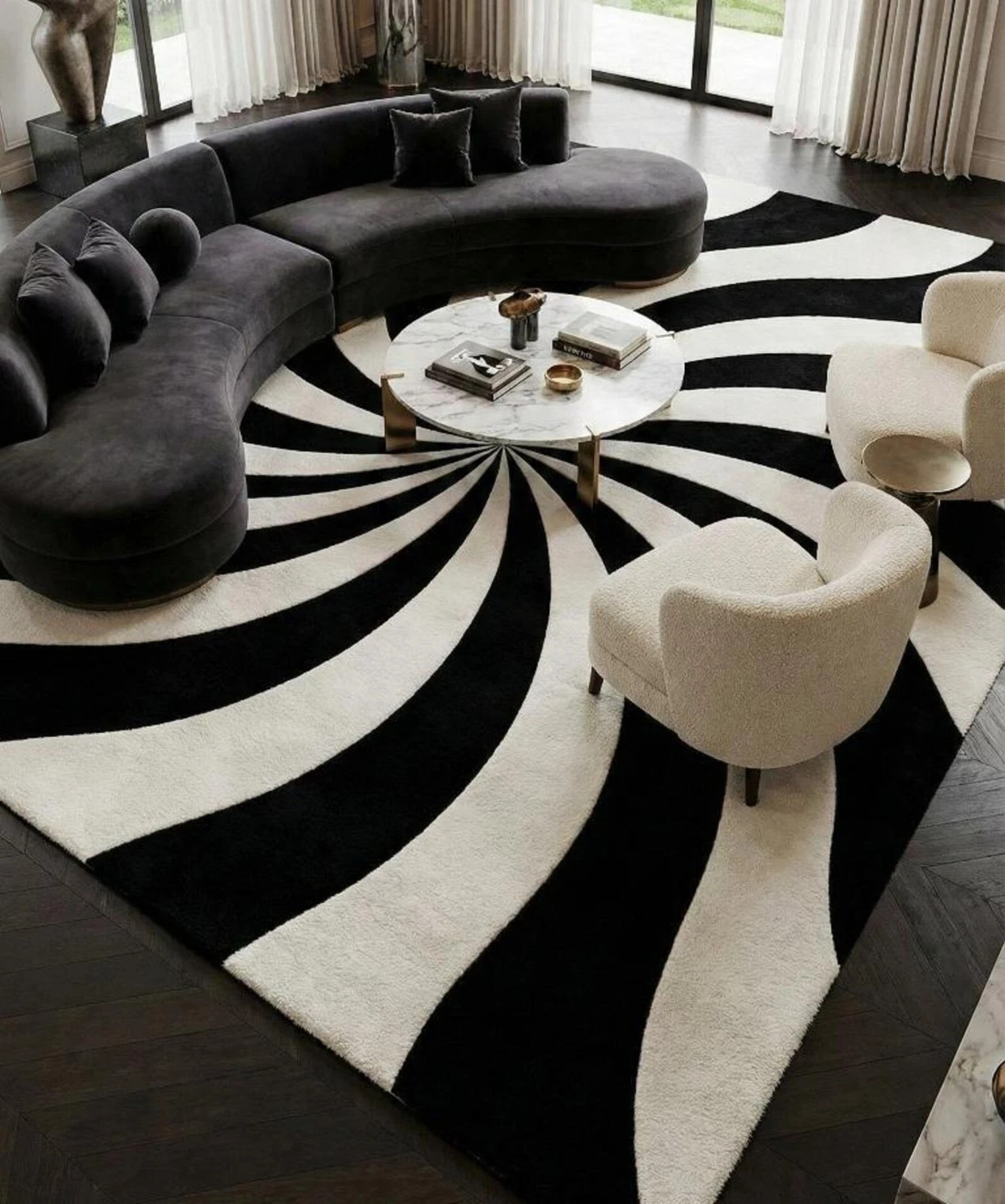 Modern Black & White Rug | Hand Tufted Wool Area Rug | Luxury Geometric Rug