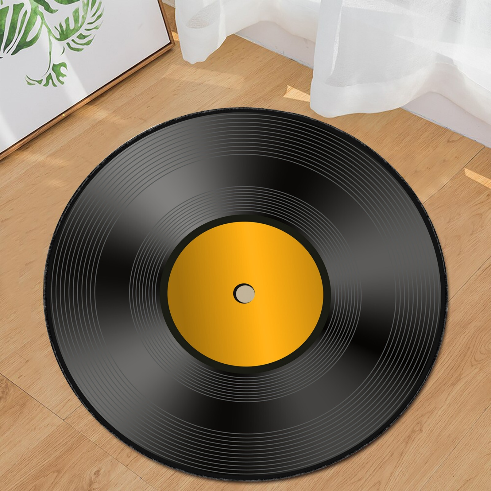 Vinyl Record Design Rug – Retro Music Round Carpet for Studio or Home