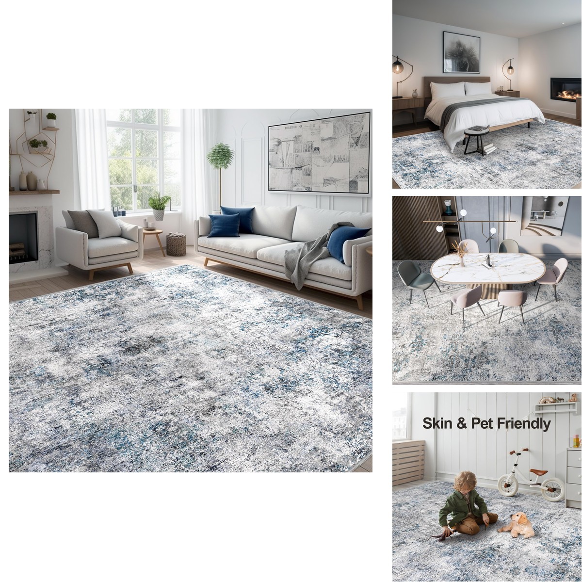 Puino Abstract 9X12 Washable Rug Modern Ultra Non Slip Area Rug Soft Carpet