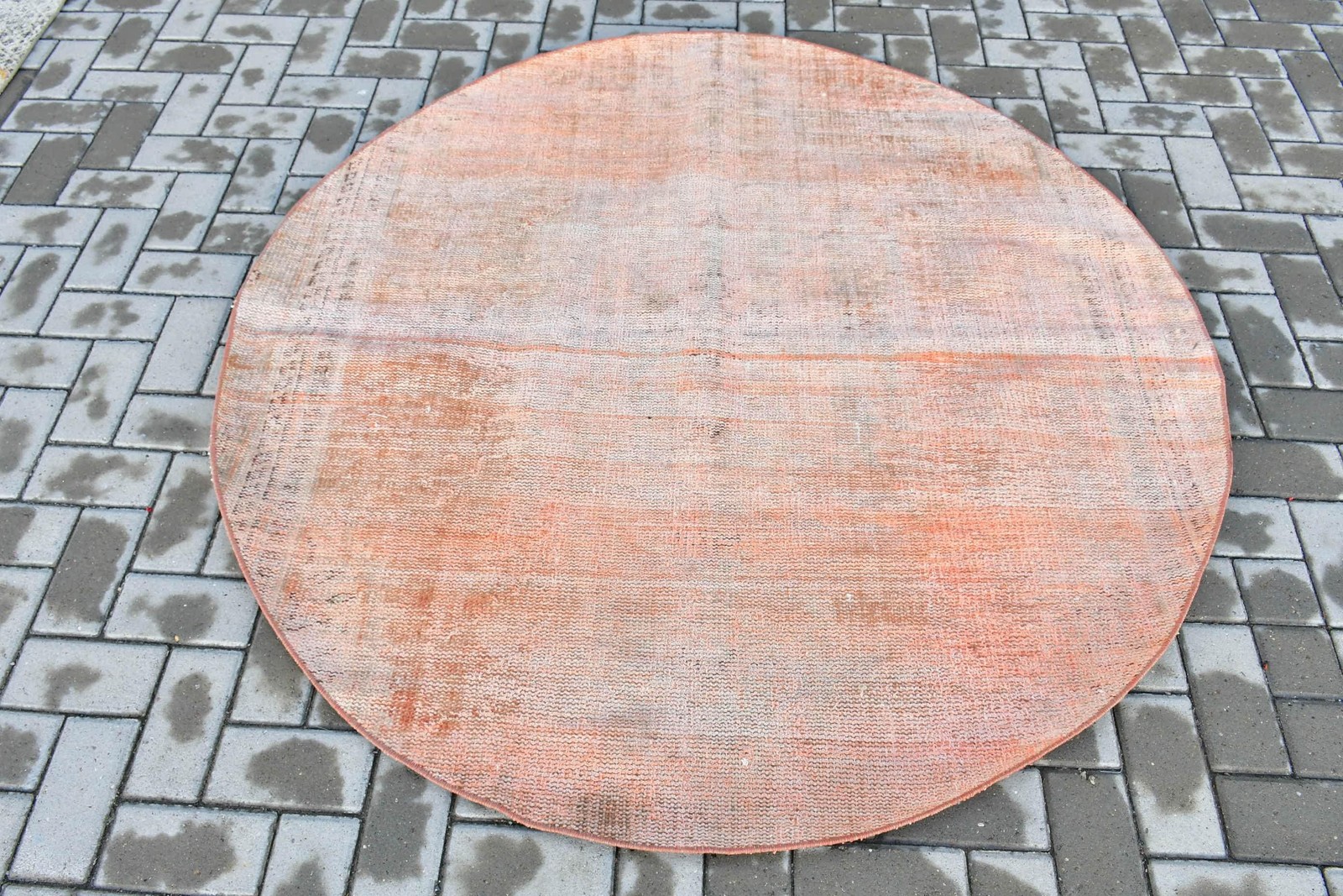 5,2×5,2 ft Turkish Rug, Vintage Round Rug, Red Brown Abstract Rug