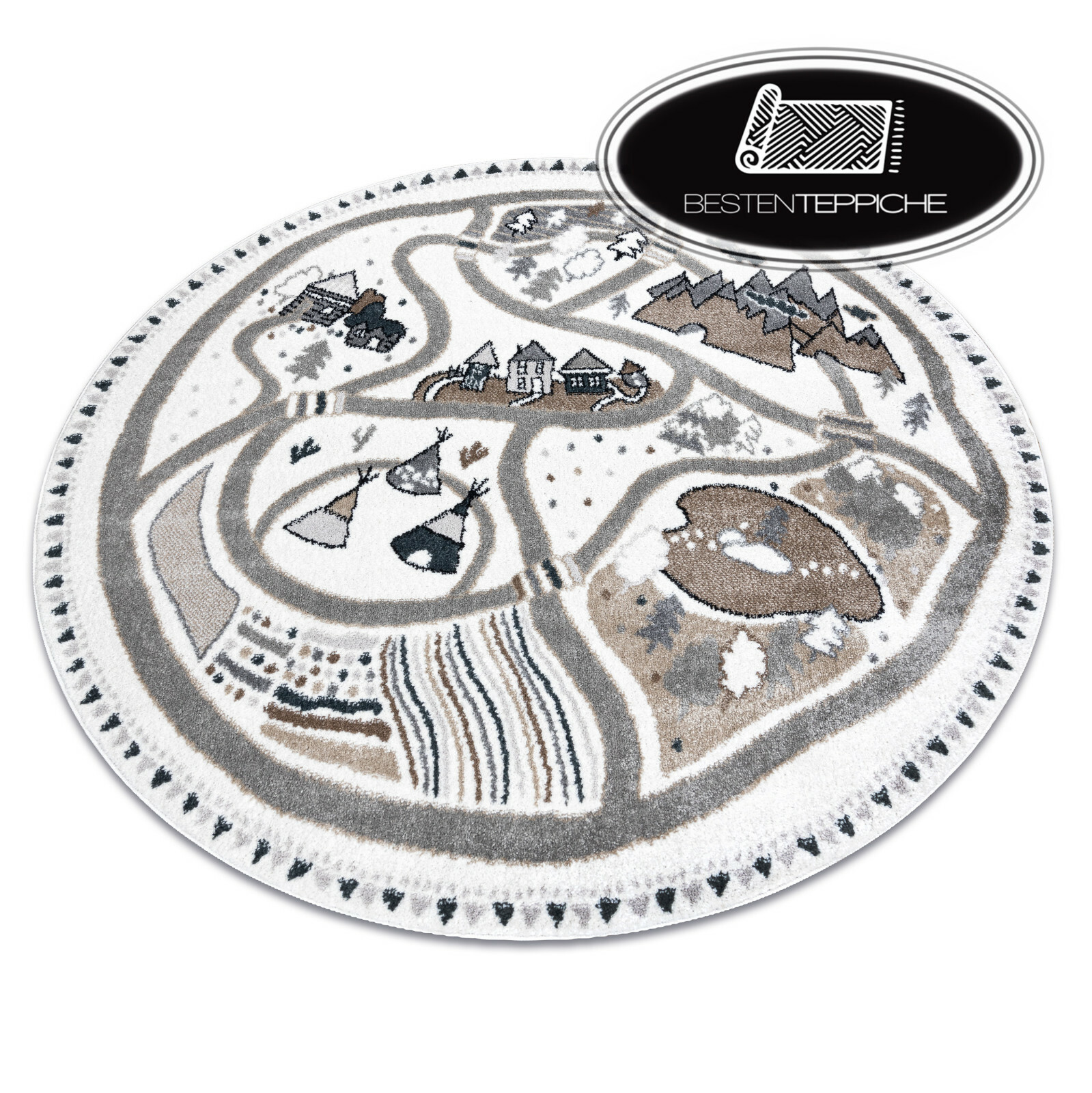 Modern Round Kids Carpet Circle “FUN” Cream 120 140 160 100 200 cm
