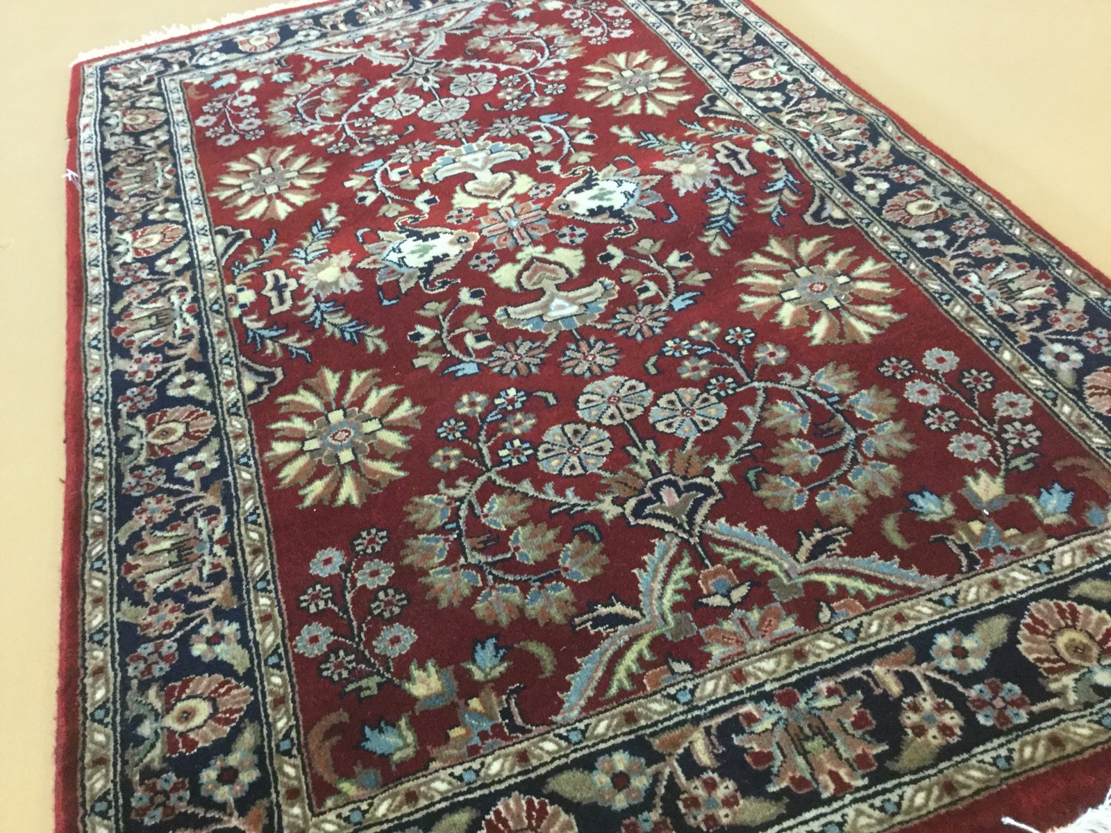 2.7 X 4 Red Navy Traditional Oriental Area Rug Small Hand Knotted Floral Wool