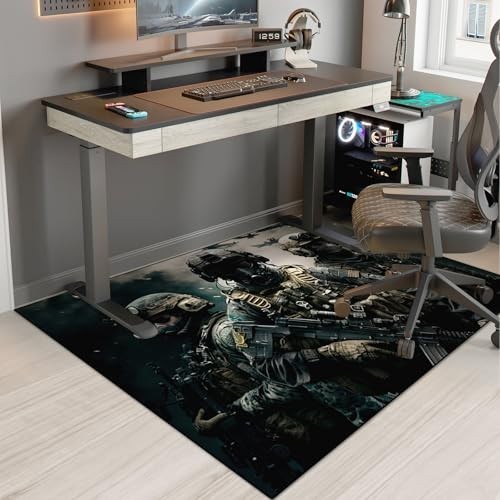 Shooting Game Area Rug 60×40 Inch Non-Slip Battle Field Carpet for Boys Bedroom
