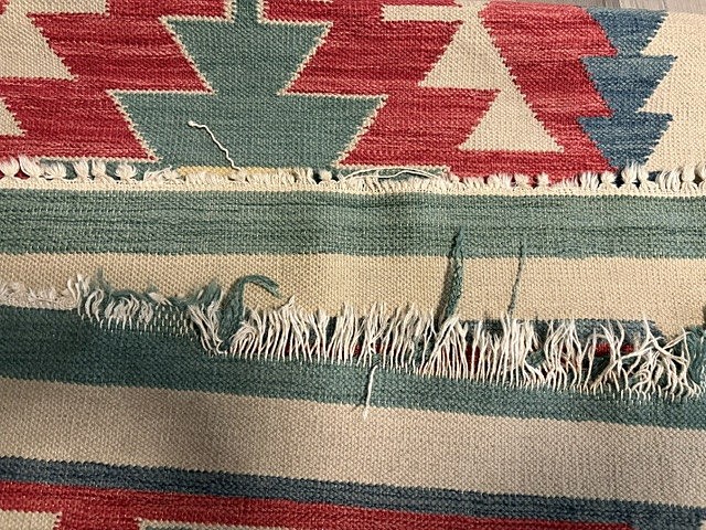 Vintage Kilim Wool Jute Southwestern Aztec Design Flatweave Rug Runner