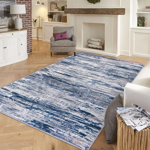 Navy Blue Gray Neutral Multi 5′ x 7′ (Rectangular) Navy Blue/Gray/Neutral/Multi