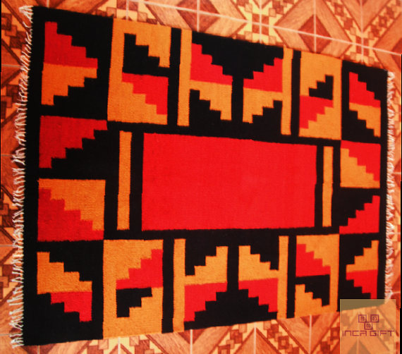 5.9ft x 3.93ft Peruvian rug genuine handmade Geometric Wool Area Rug alpaca wool