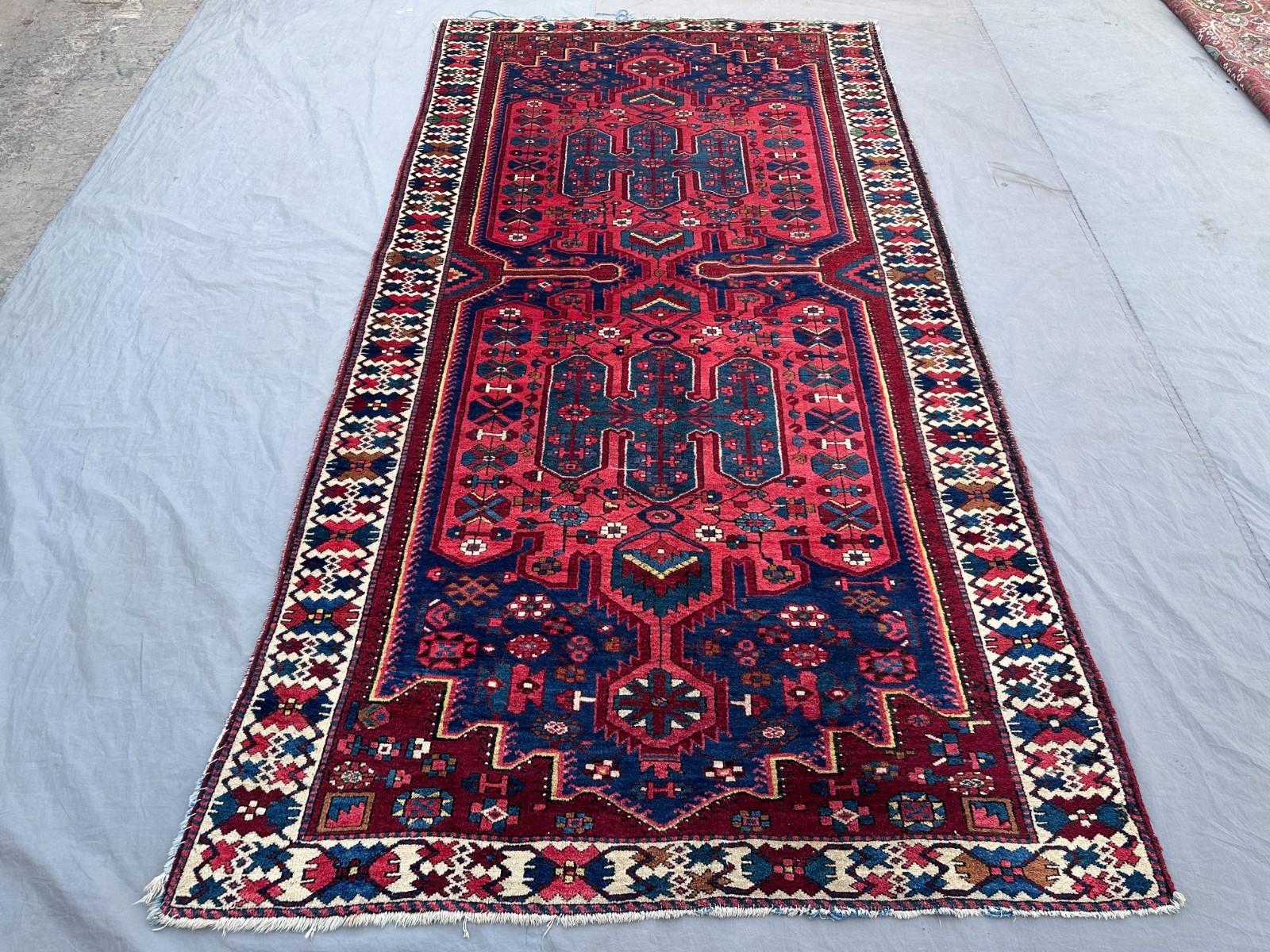 5×10 Vibrant Turkish Wool Rug with Bold Geometric Medallion and Floral Tribal