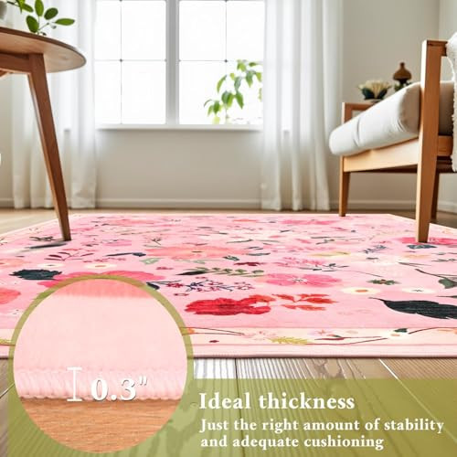 2×3 Small Floral Rugs for Entryway, Vibrant Flower Pattern 2 x 3 Feet Pink