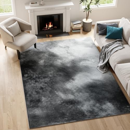 Washable 5×7 Area Rug for Living Room Bedroom, Soft Low Pile Non 5×7 Feet Grey