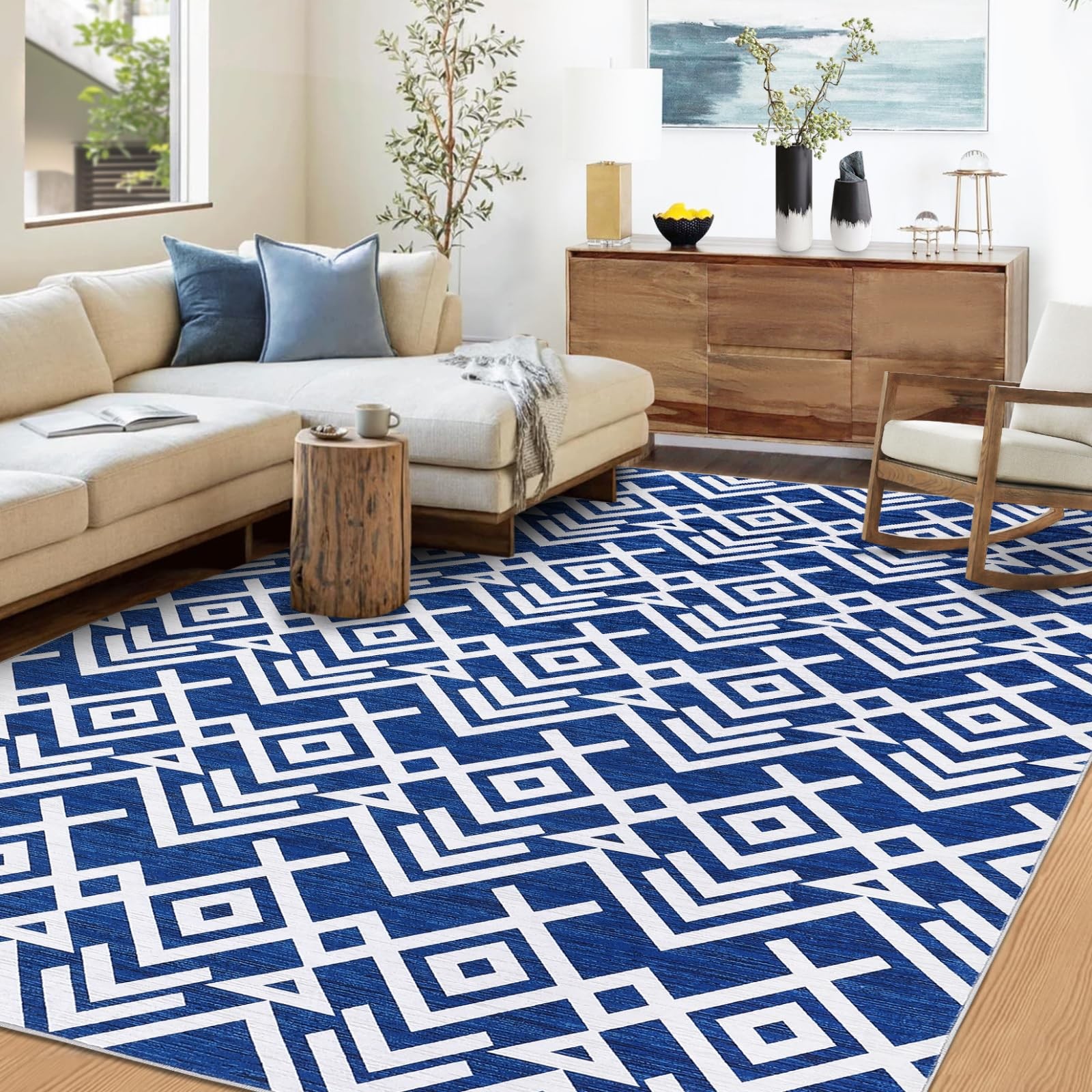 9×12 ft Geometric Area Rugs Modern Washable Rugs for Living Room Ultra-Thin