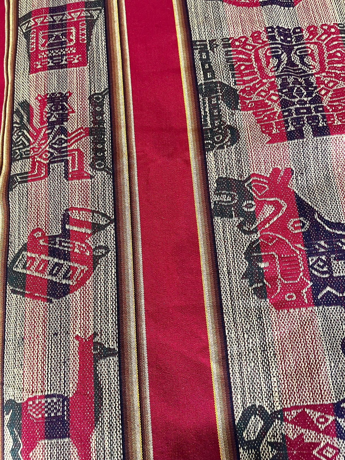 Blood Red Large Tapestry Manta LLamas, Vases and Tumi Designs from Peru