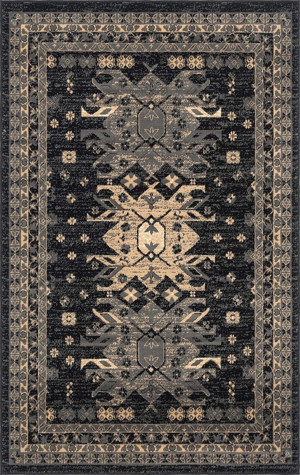 Unique Loom Taftan Collection Border Geometric Tribal Inspired Design Area Rug