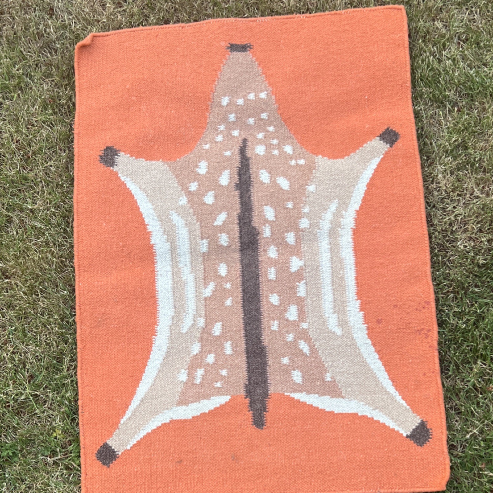 COLD PICNIC Wool Flat Weave FAWN Rug, Rectangle 25x 35 in, Orange