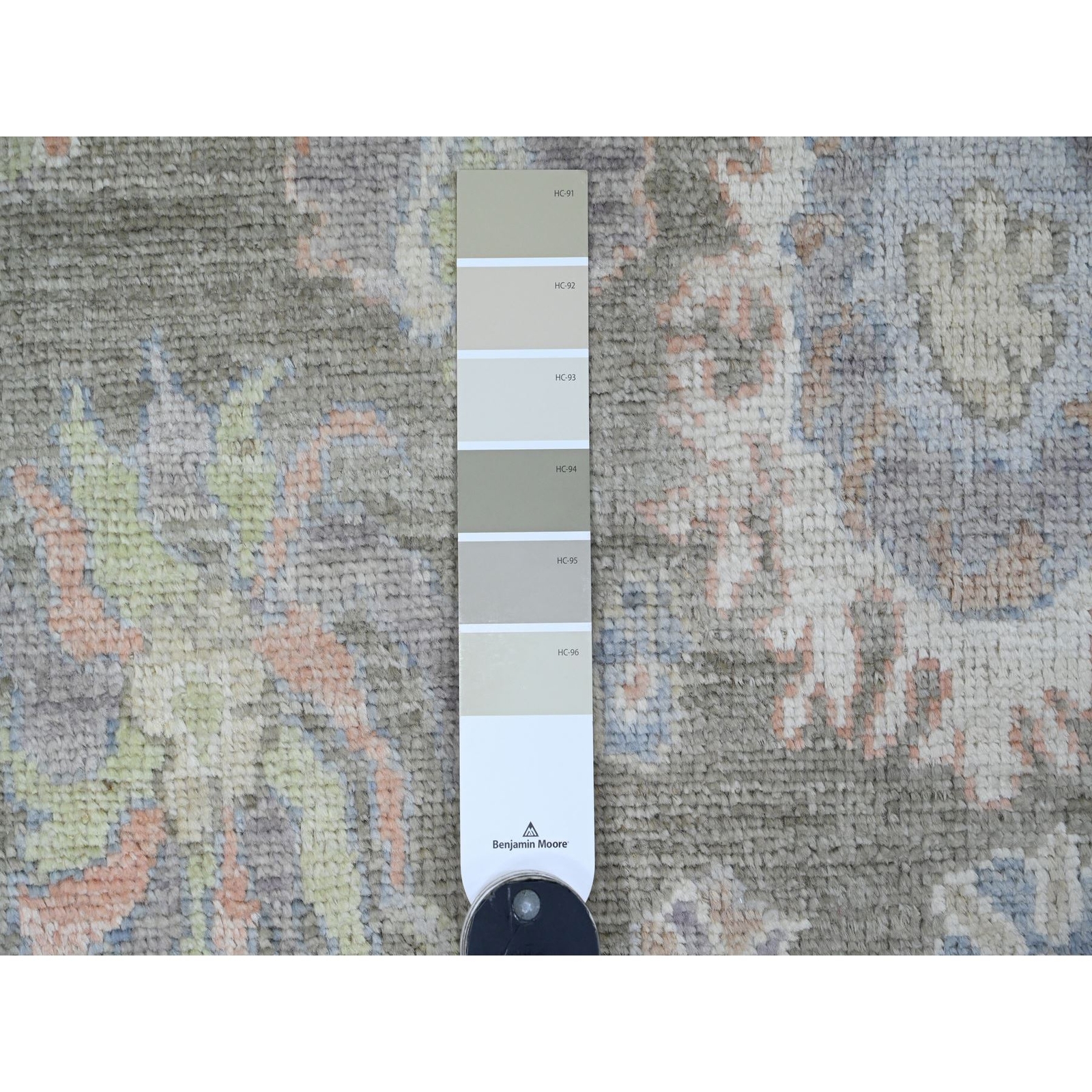 3’x19’10” Green Hand Knotted Angora Oushak Leaf Design Wool Runner Rug R20931