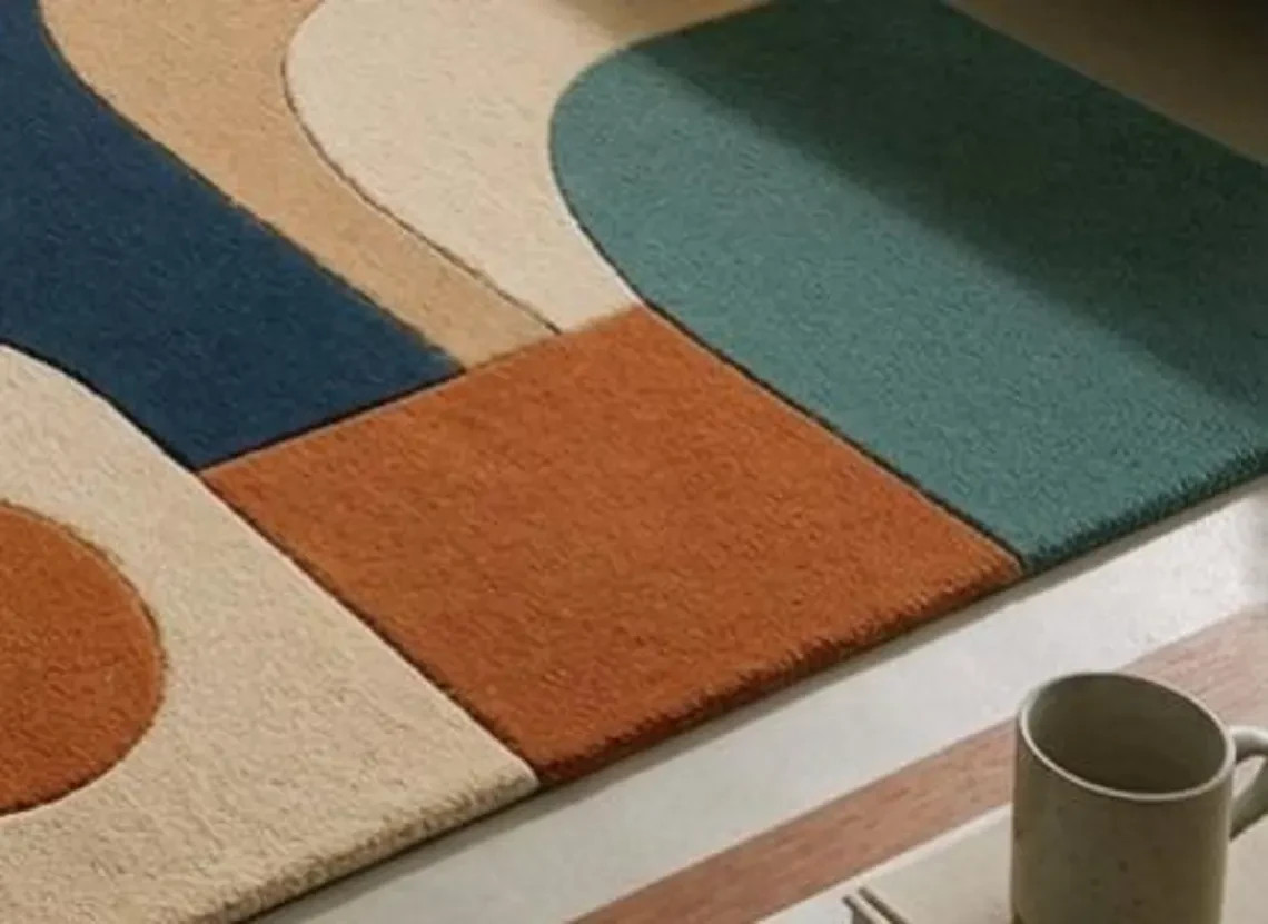 Handmade Tufted Rug, Modern Geometric Wool Area Rug, Abstract Living Room Carpet