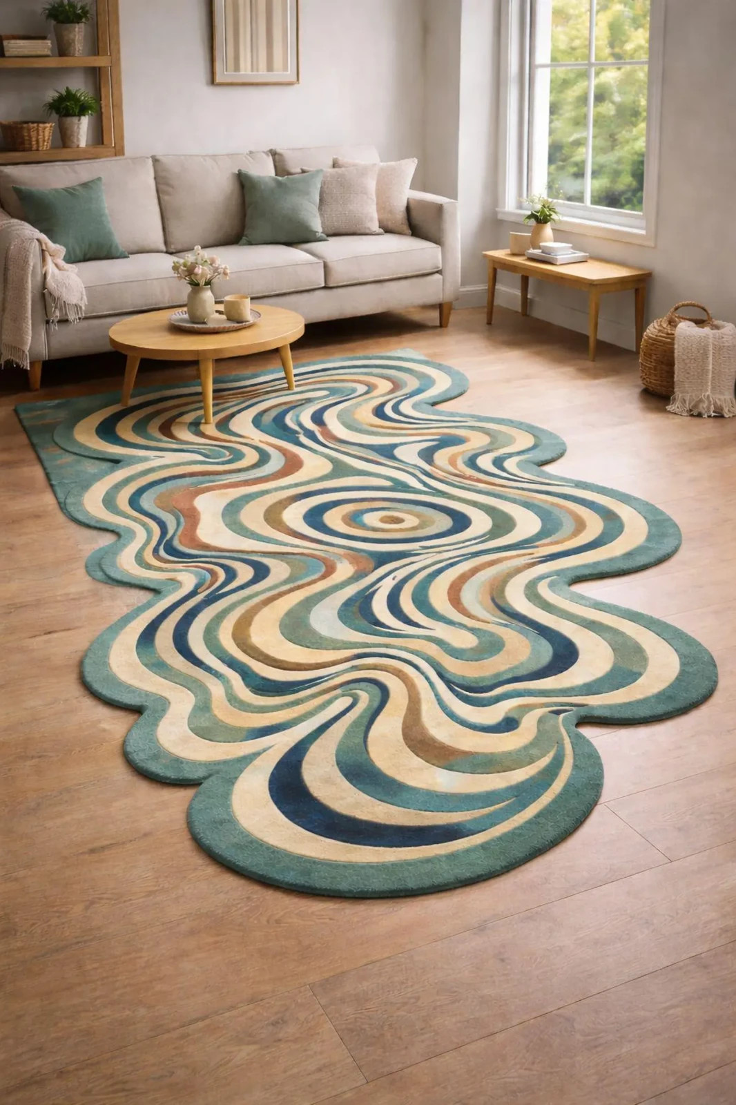 Emerald Mirage Flow Rug Abstract Swirl NZ Wool Area Rug Handmade Modern Statemen