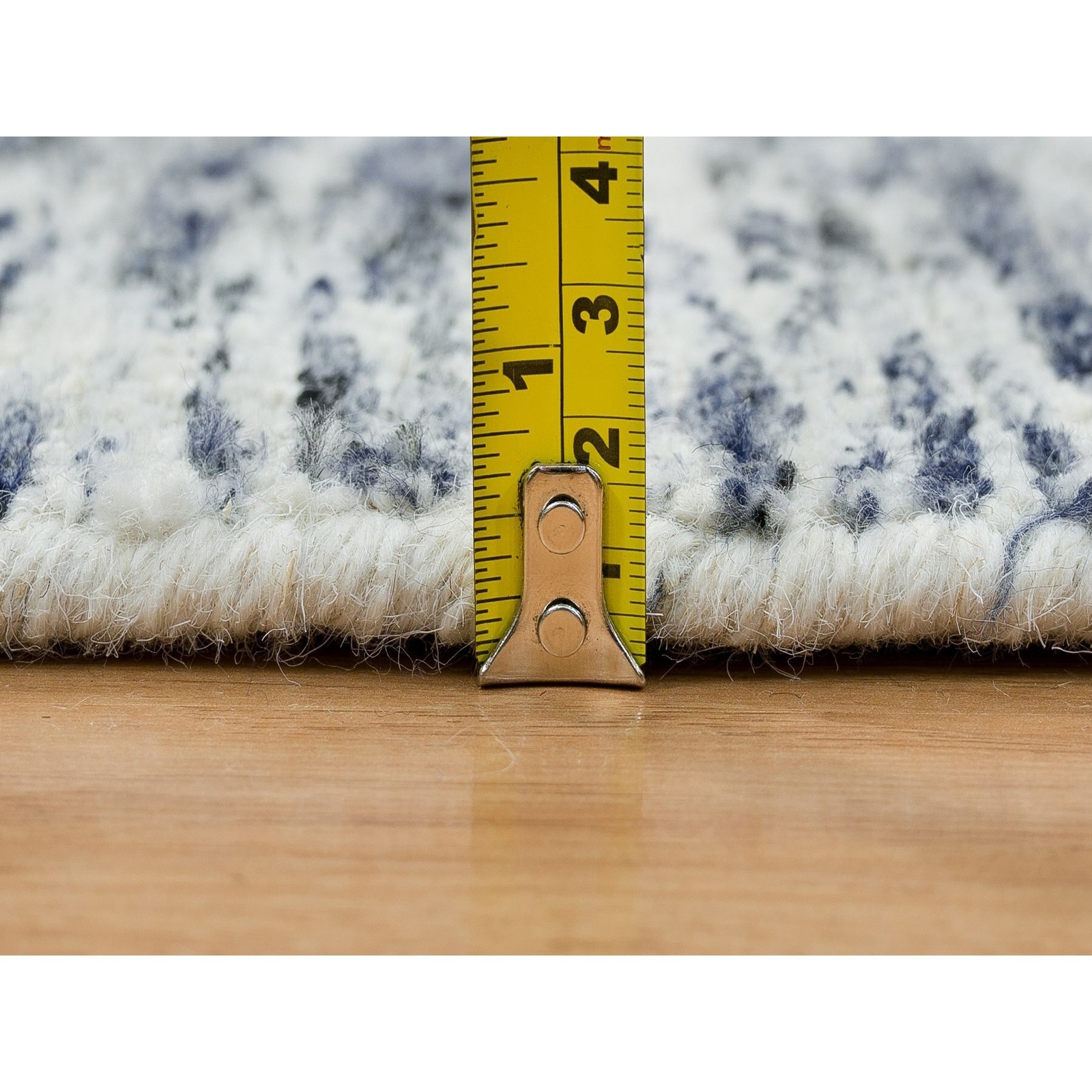 6′ x 6′ Blue Modern Striae Design Pure Wool Hand Loomed Square Rug R65438
