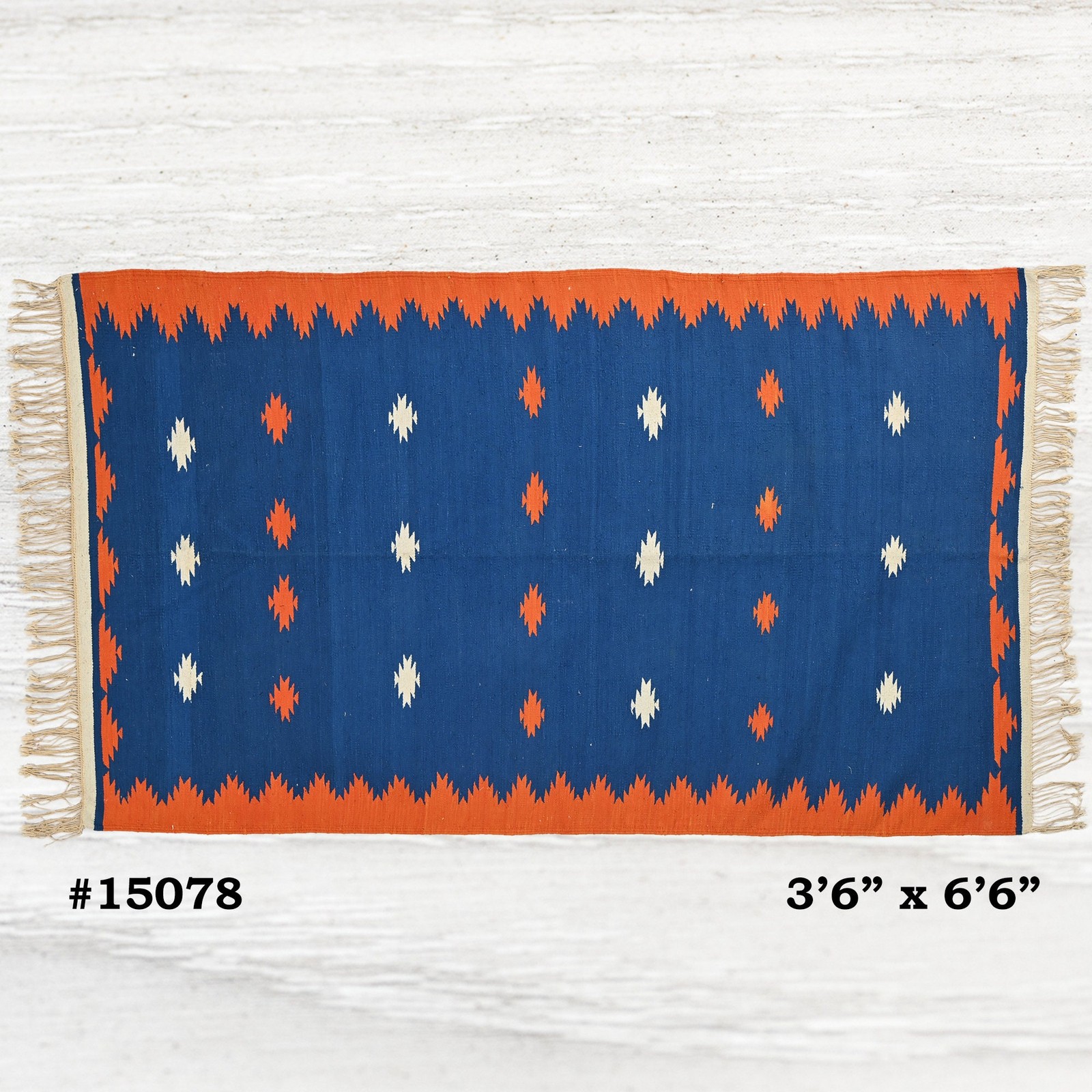 Indigo Blue Punjabi Dhurrie Rug 3.6×6.6 ft | Handmade Cotton Indian Kilim Rug