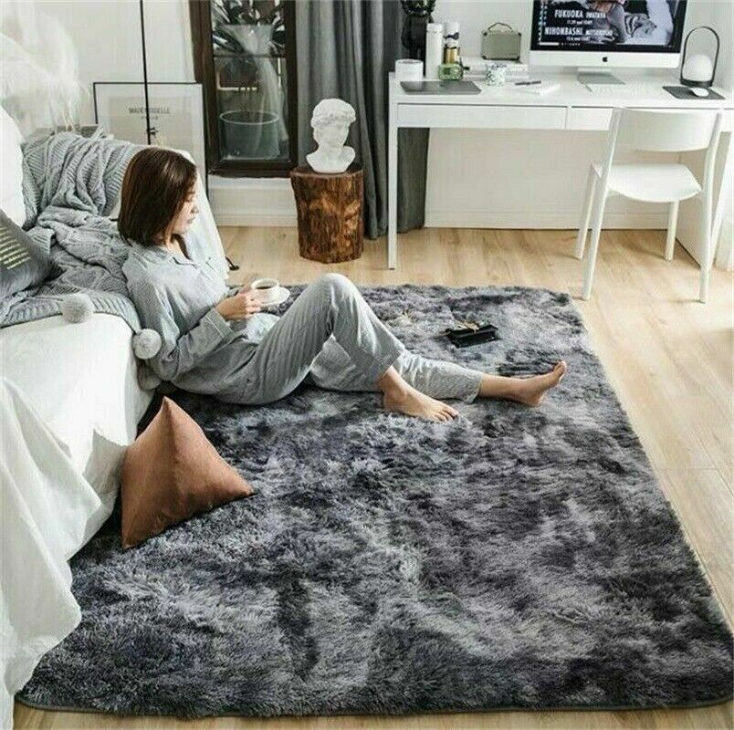 Shaggy Fluffy Rugs Anti-Skid Area Rug Dining Room Carpet Home Bedroom Floor Mat