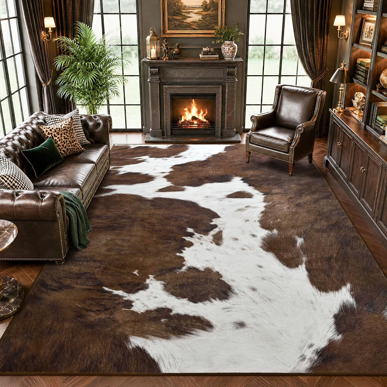 6X9 Brown Cow Print Rugs for Living Room Bedroom | Washable Non-Slip Indoor Floo