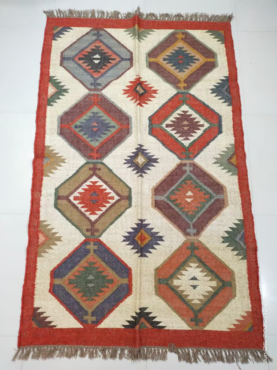 Handwoven Wool Jute Kilim Rug – Boho Area Rug, Rustic Living Room Carpet, Natura