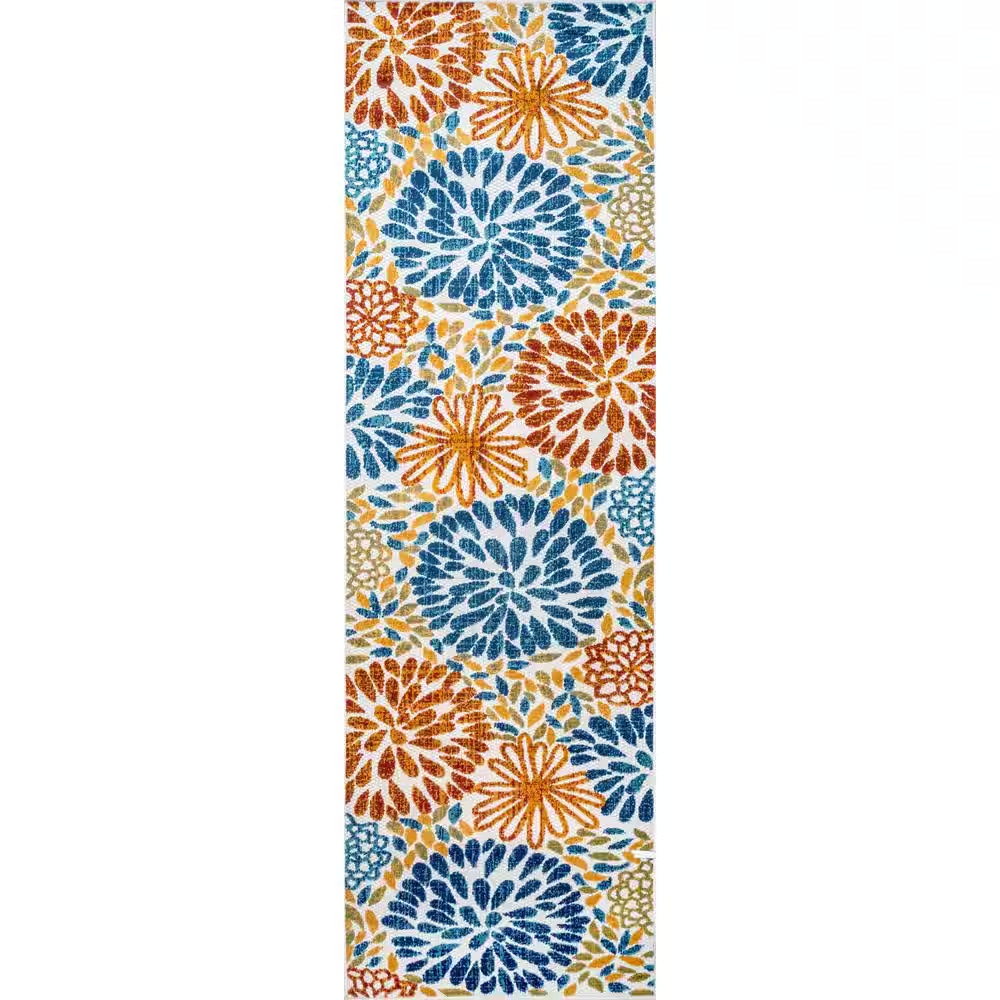 Irina Modern Bohemian Floret Multi 2 Ft. 6 In. X 10 Ft. Indoor/Outdoor Runner Pa
