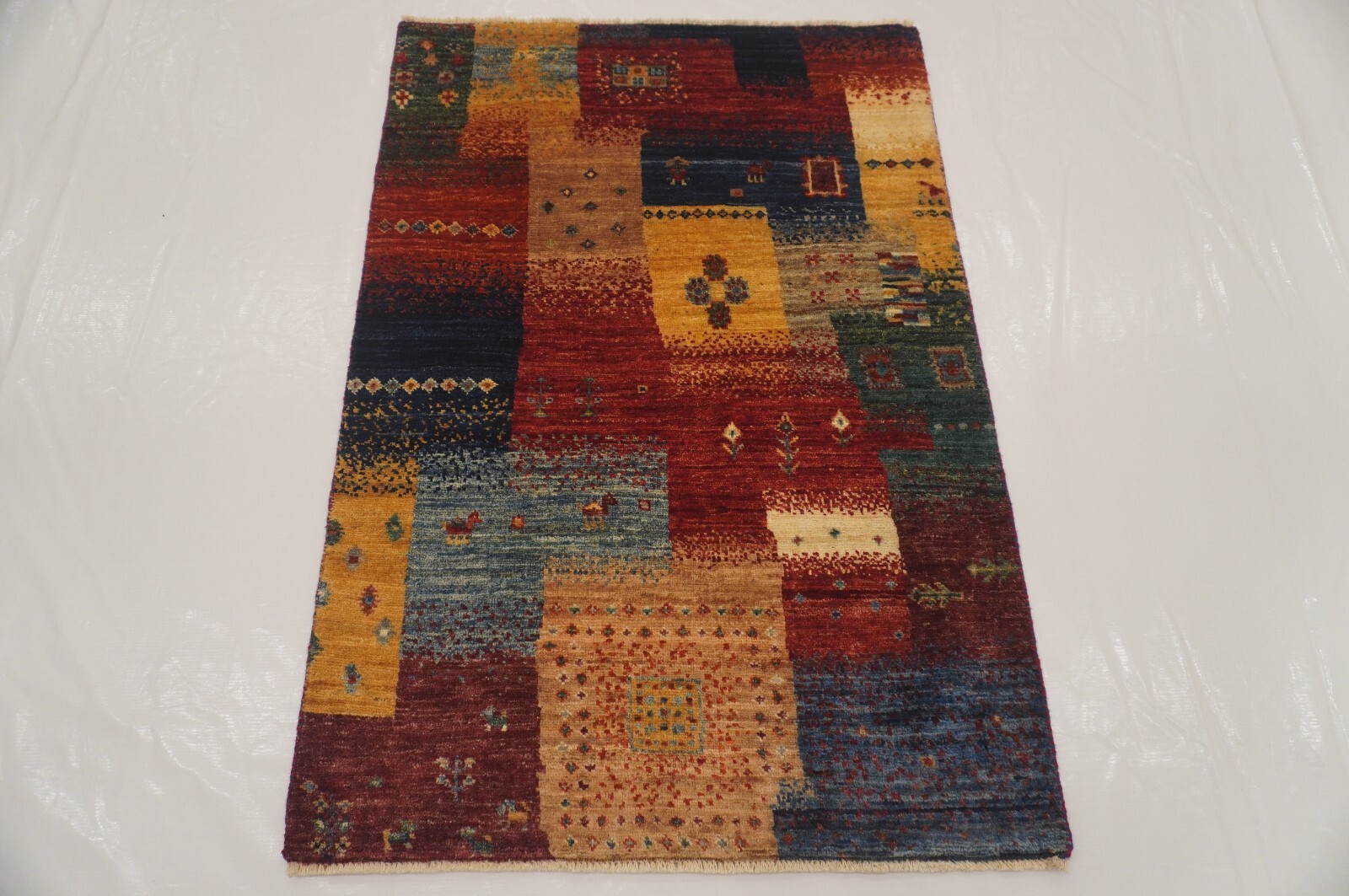 3 x 4 ft Multicolor Nomadic Gabbeh Afghan Hand Knotted Tribal Area Rug