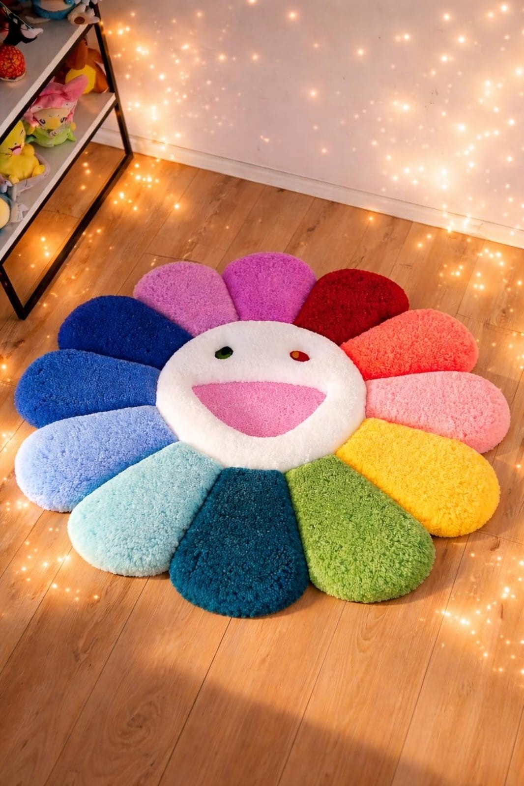 Cute Smiley Flower Rug Plush Rainbow Area Carpet Kids Bedroom 3X3 4X4 5X5 Feet