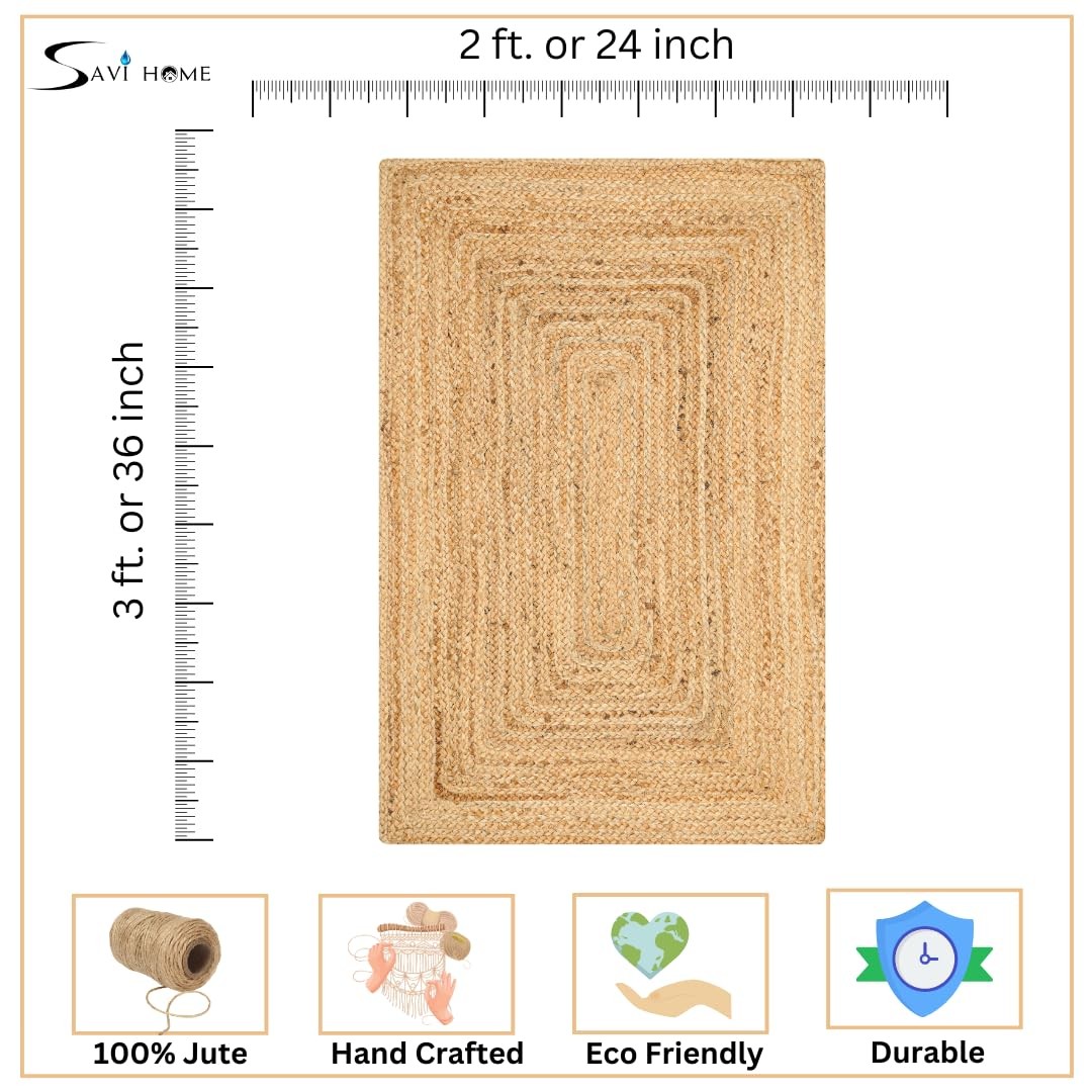 Savi Home 2×3 Natural Jute Braided Area Rug Reversible Entry Boho Kitchen