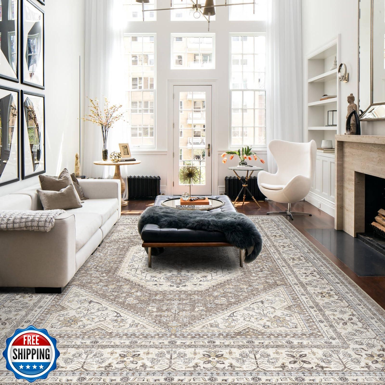 Ksrau Washable 10×14 Area Rug – Large Rug for Living Room Stain Resistant Low