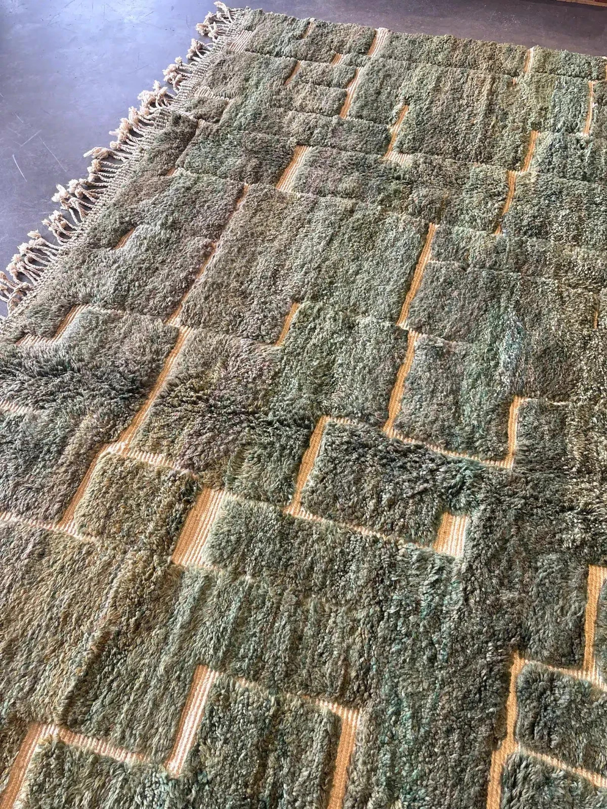 Moroccan Berber Beni Ourain Wool Rug Color Green Handmade Design Carpet Rugs 6×9