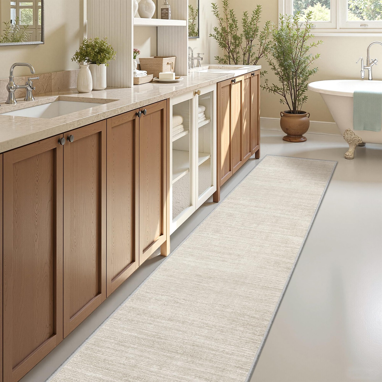 Beige 2×10 Washable Area Rug Non Slip Stain Resistant Floor Mat Living Room