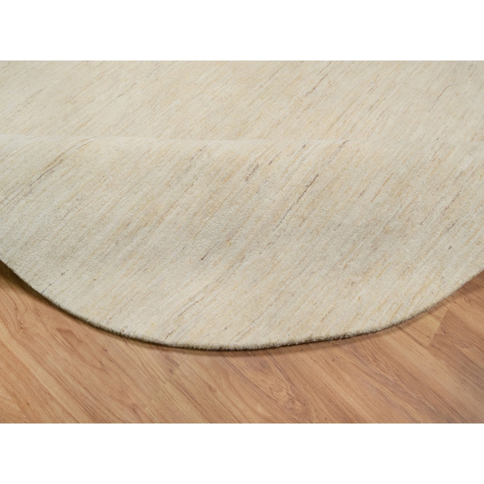 7’9″x7’9″ Bone White Pure Wool Modern Plain Design Hand Knotted Round Rug R91308
