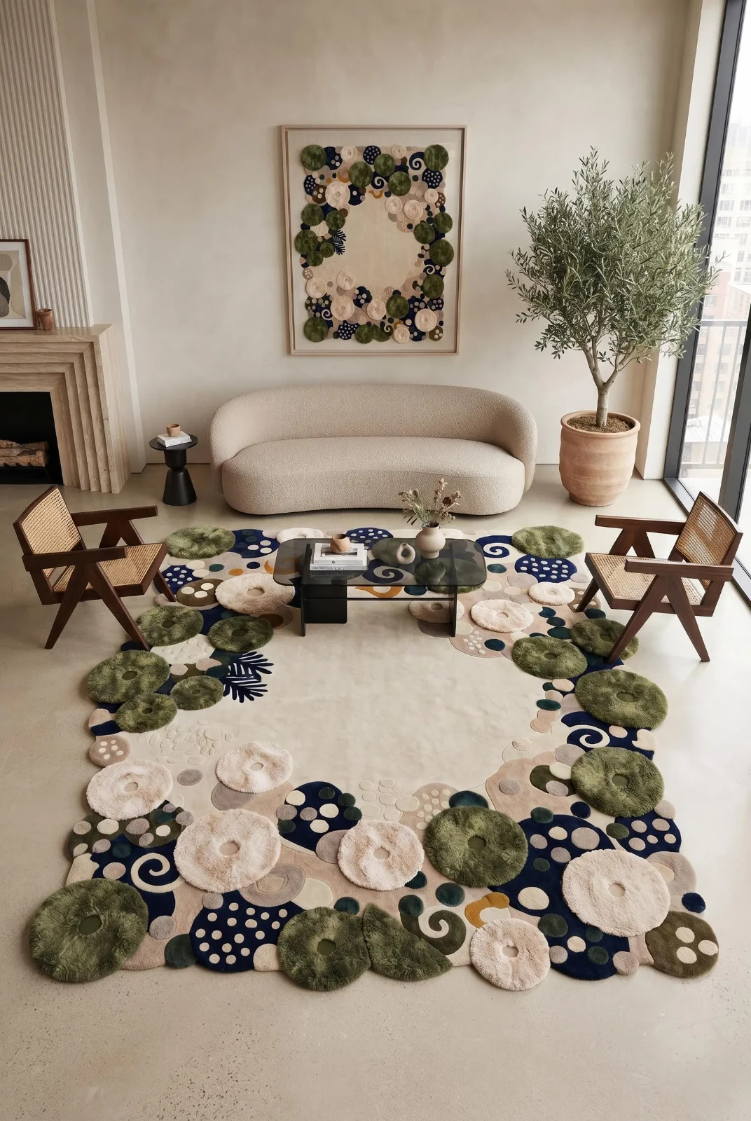 Modern Organic Tufted Area Rug, Moss-Inspired Abstract Carpet, Handmade wool rug