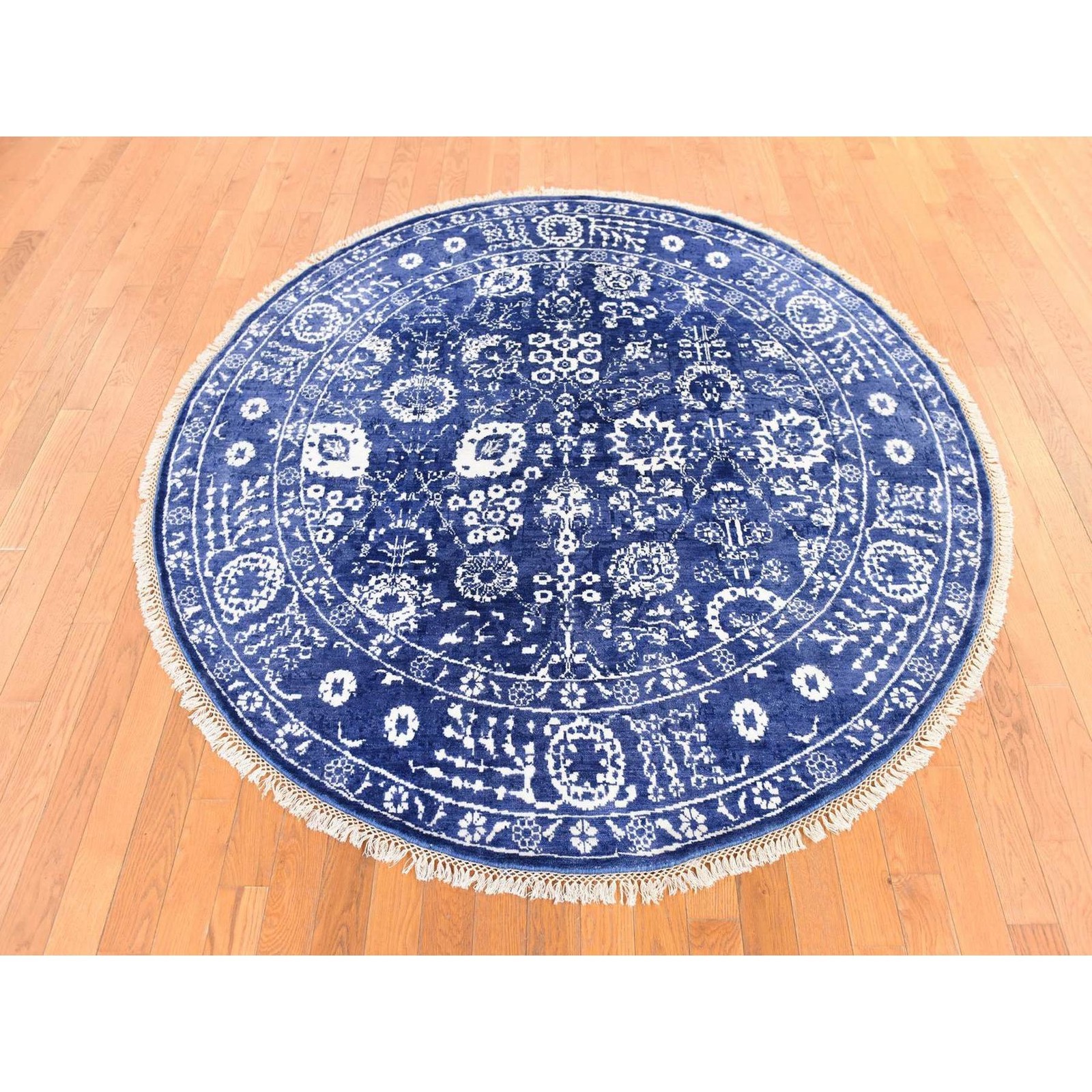 6’2″x6’2″ Blue Tone On Tone Tebraz Design Wool and Silk Hand Knotted Round Rug