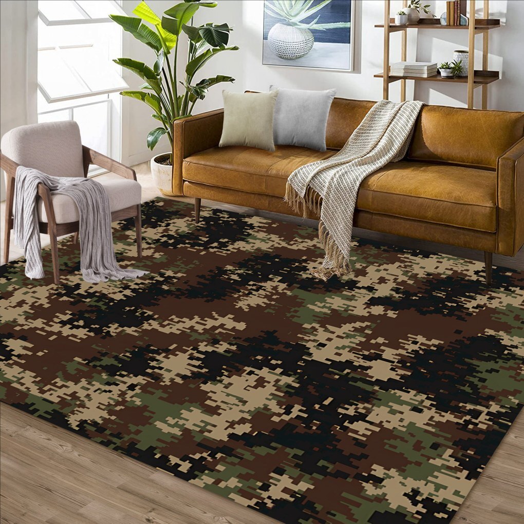 Minimalist Green Brown Black Camo Pattern Rugs Modern Abstract Art Deco Carpets