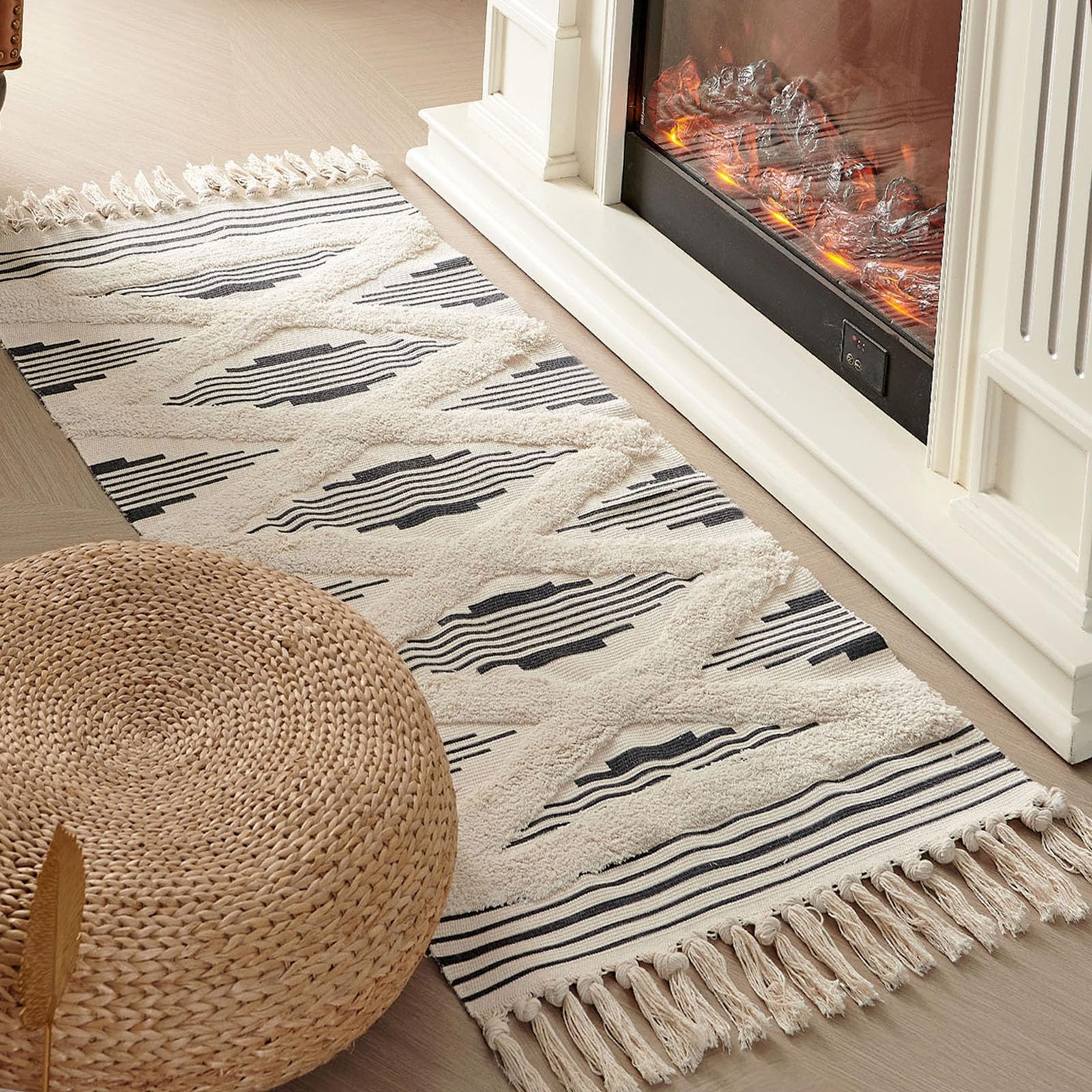 Boho Runner Rug Washable Hallway Rug Runner, Tufted Woven Cotton Farmhouse Ar…