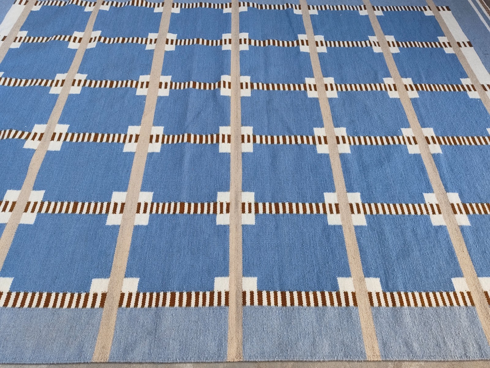 Blue Scandinavian Swedish Kilim Wool Rug Handmade Flat weave Boho Large Area Rug
