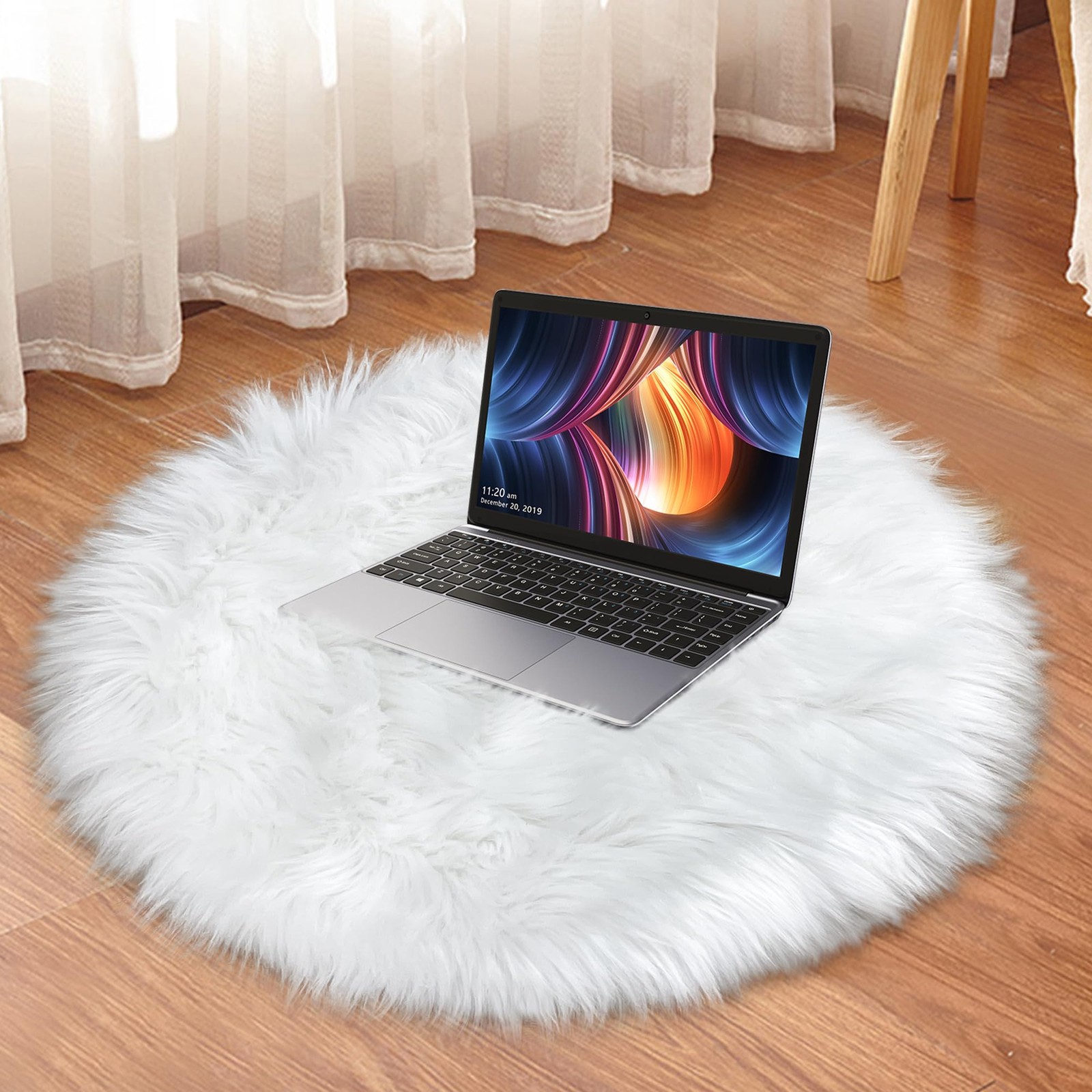 White Faux Fur Rug 2×2 Feet Small Round Fluffy Rug, Faux Sheepskin Circle Sha…