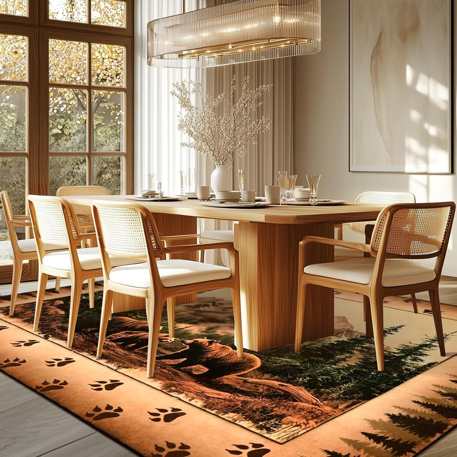 Rustic Cabin Area Rug 5X7, Farmhouse Lodge Bear Moose Deer Rug Washable Non Slip
